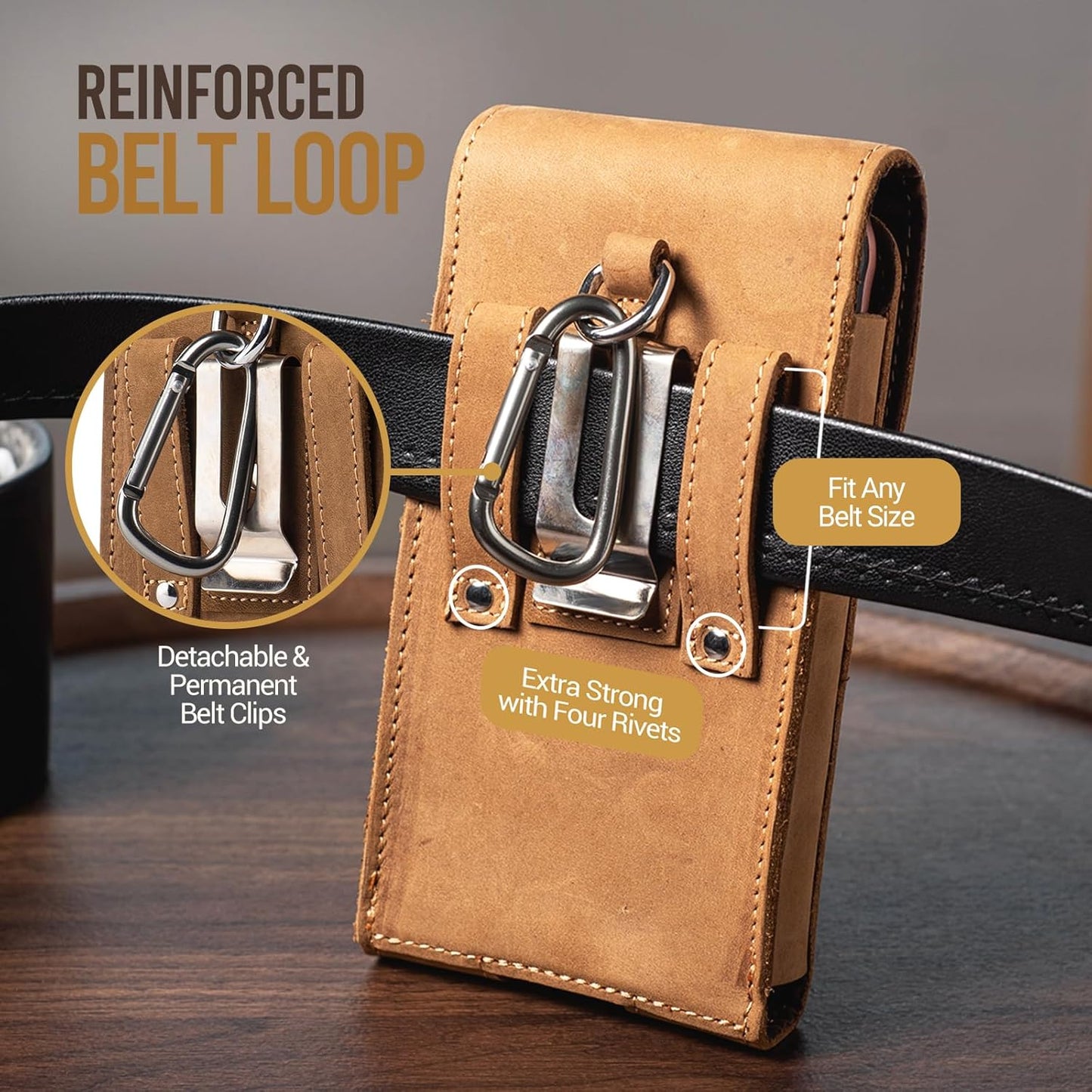 Hengwin Leather Cell Phone Holster Belt Pouch Case with Belt Clip Fit for iPhone 16 Pro Max 15 Pro Max 15 Plus 14 Pro Max 13 Pro Max Samsung Galaxy S25 Ultra S24 Ultra S23 Ultra A15 (Light Brown)