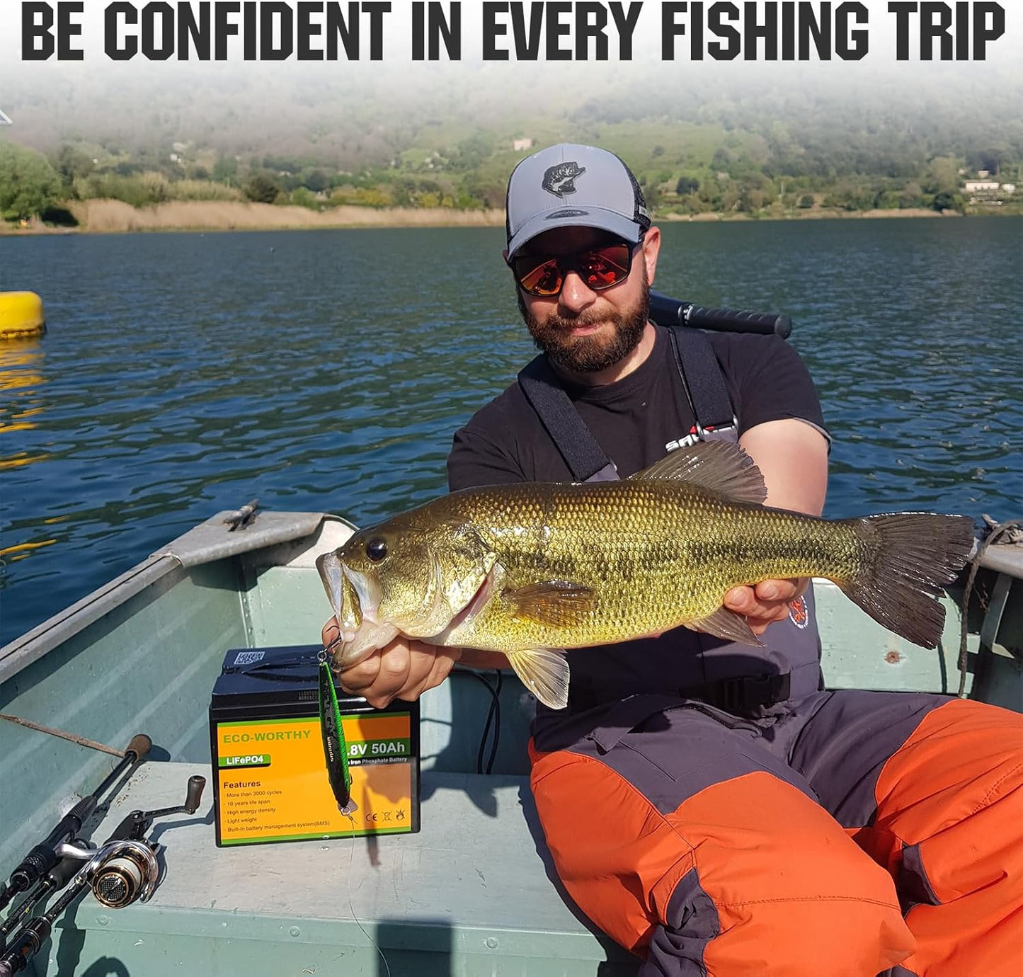 ECO-WORTHY 12V 50Ah Trolling Motor LiFePO4 Lithium Battery with BMS, 3000~15000 Times in Deep Cycle, for 30~50lb Trolling Motor, Travel Trailer, RV, Marine, Solar, Power Wheel Chair