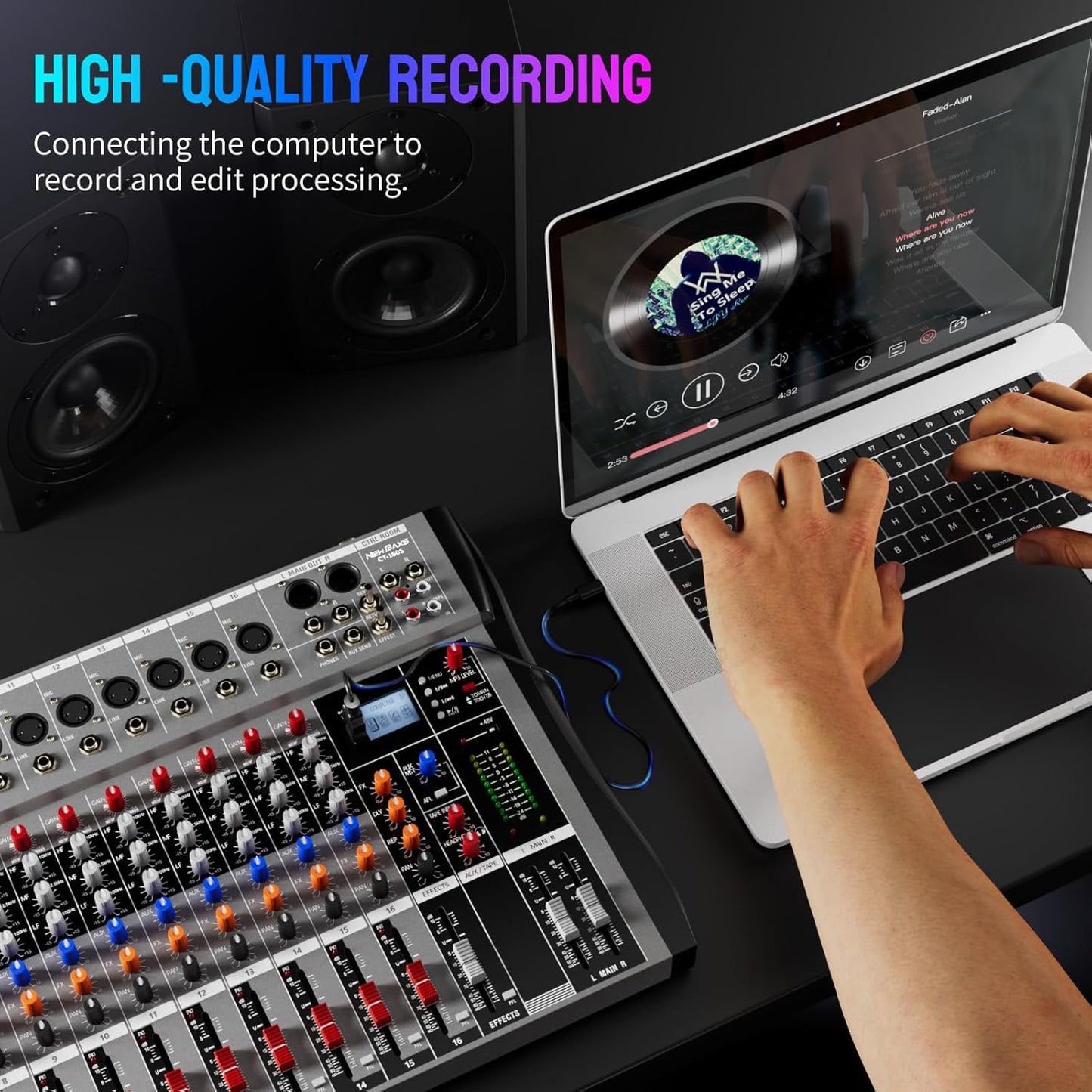 Professional DJ Audio Mixer,NEW BAXS 16 Channel DJ Bluetooth Controller Sound Mixer,USB Interface,16 XLR Mic/Line Input,AUX,FX Processor MP3 Player,+48V Phantom For Karaoke Studio Streaming Recording