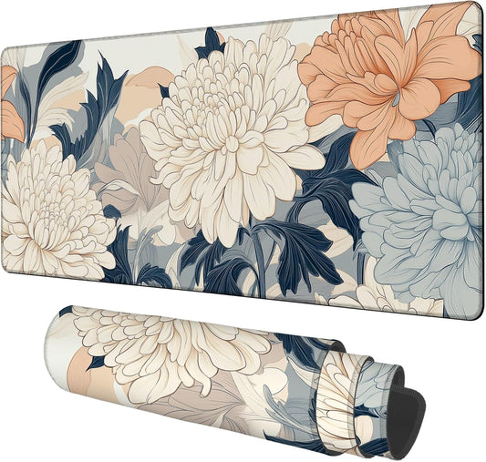 Beautiful Chrysanthemum Gaming Mouse Pad 3mm Thick Stitched Edge Waterproof Non-slip Large Computer Keyboard Mouse Mat,Suitable for Office Entertainment Decorative Desk Pad 35.4 x 15.7 Inches