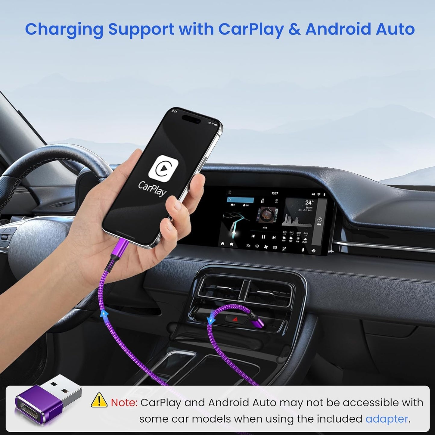 Elebase USB Type C to C 100W Cable 3.3FT with USB Adapter,Fast Charging PD Charger Cord for iPhone 16 15 Pro Max Plus,Samsung Galaxy S23 S24,Car Play,MacBook Mac,iPad 10,Air 5 Mini 6,Ultra,A53 A54