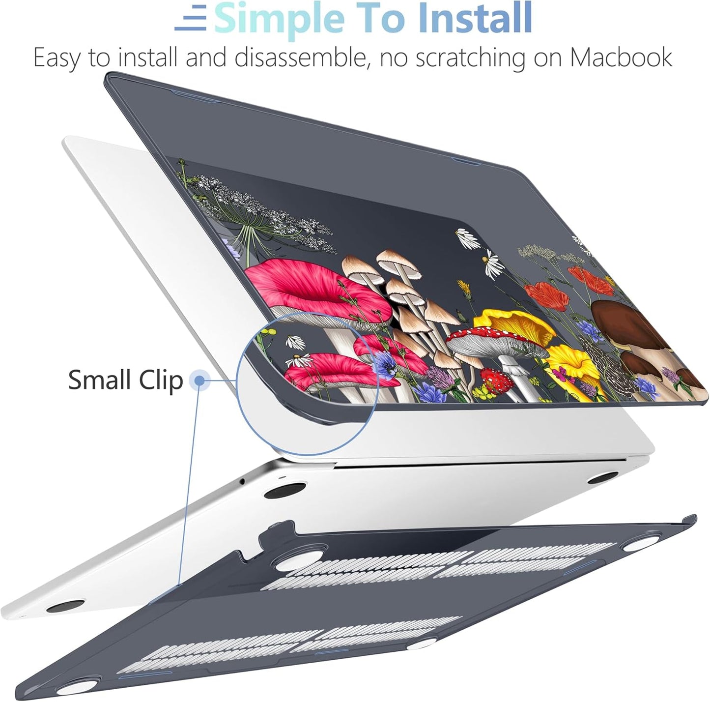 MEEgoodo Case for MacBook Air M4/M3/M2 13.6 inch 2025 2024 2022, Fit Model A3240 A3113 A2681, Compatible with MacBook Air 13 inch, Laptop Hard Shell Case with Keyboard Cover, Forest of Mushrooms