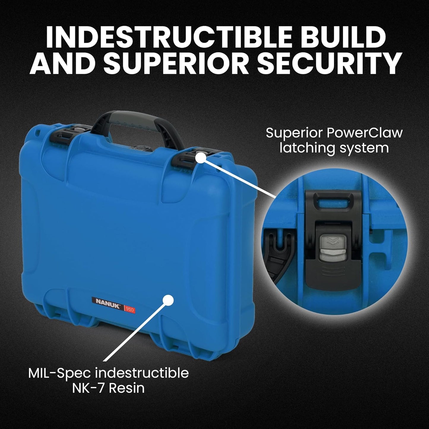 NANUK 910 Hard Case with Customizable Cubed Foam, IP67 Waterproof, Dustproof and Impact Resistant, 14.3” x 11.1” x 4.7”, Rugged Construction for Ultimate Protection, Made in Canada – Blue