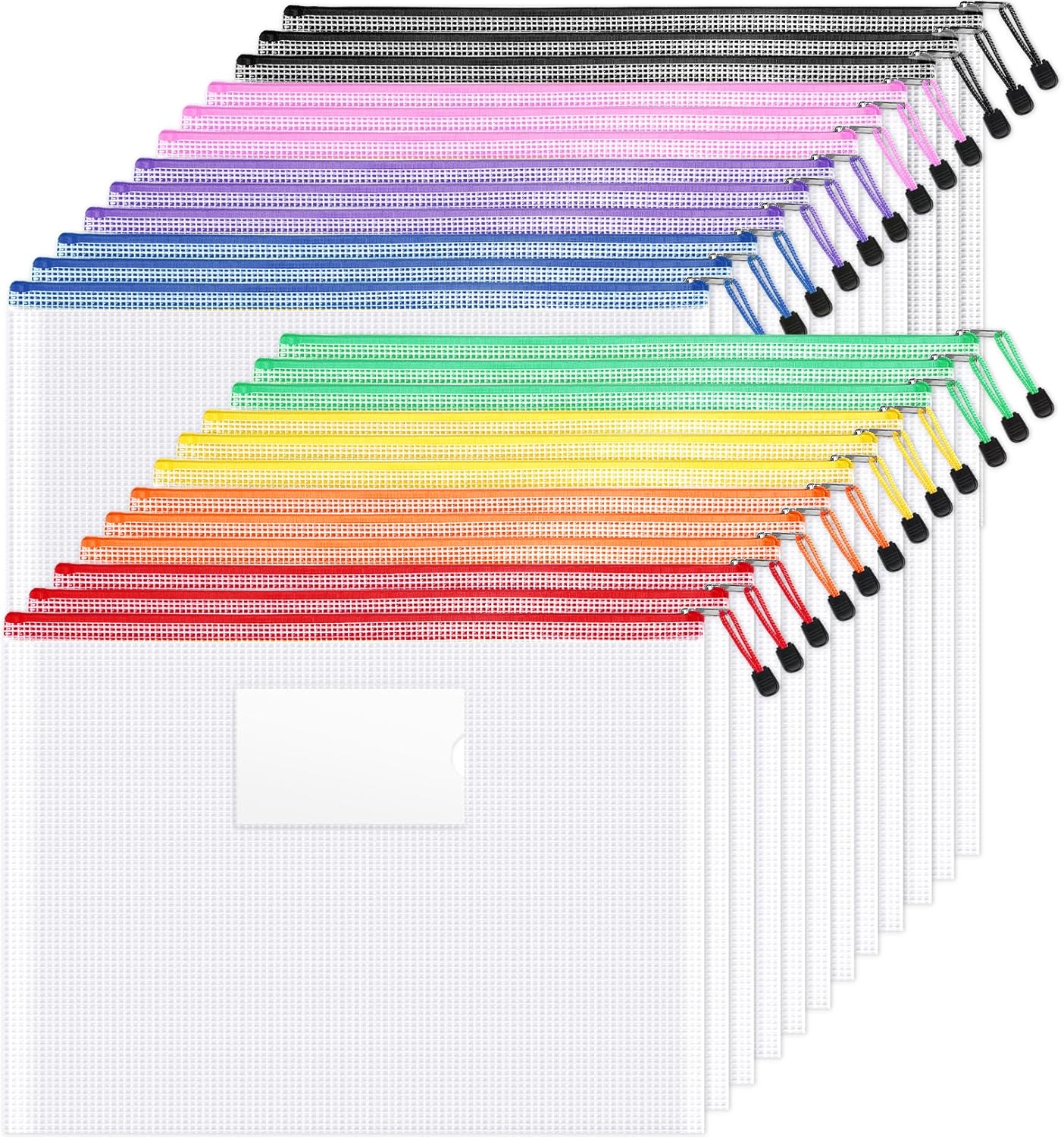 Sooez 24 Pack Super Large Mesh Zipper Pouch Bags, A3 (16.5×11.7 in) Storage Bags with Label Pocket, Reusable Zipper Pouches for Classroom Organization