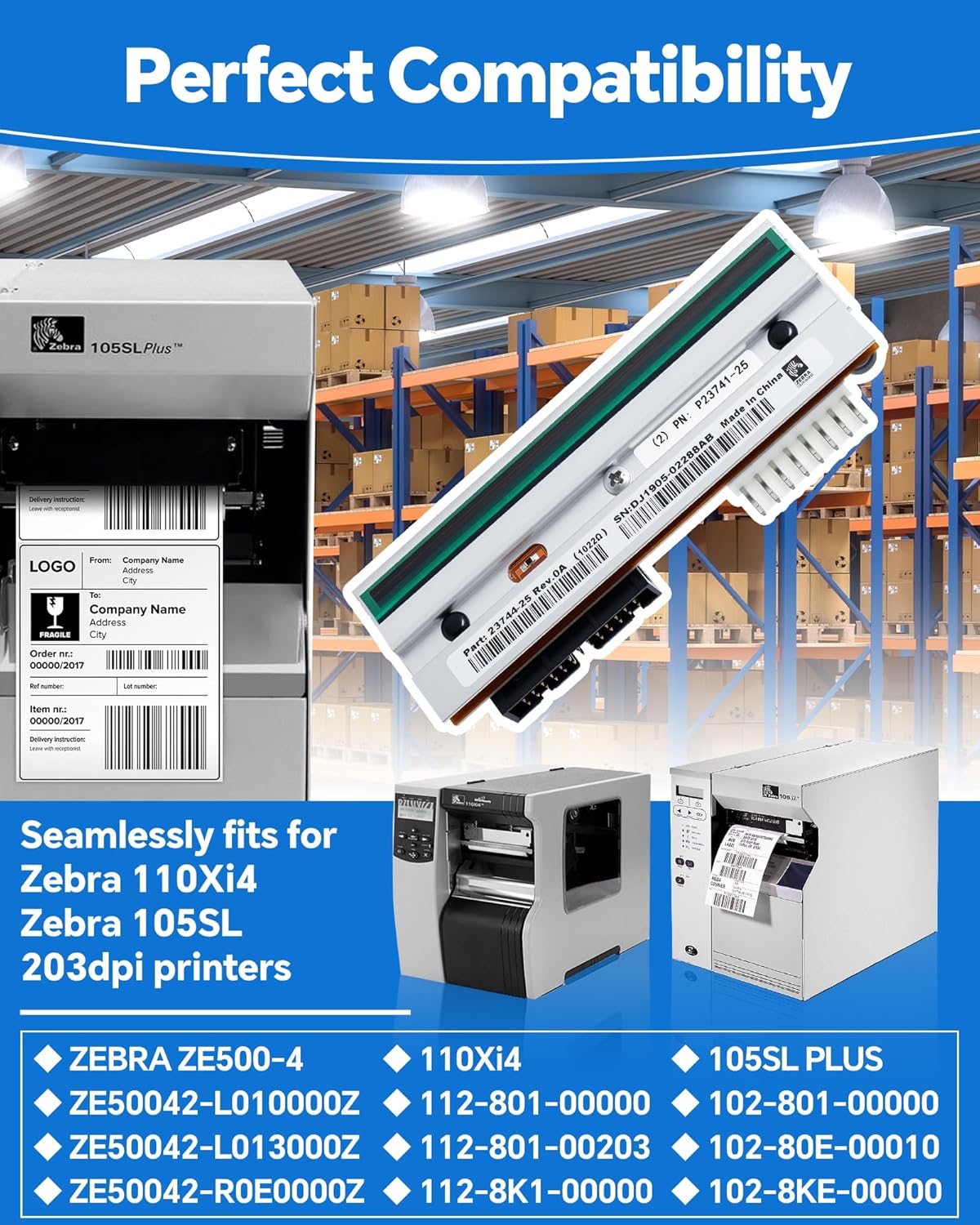 P1004230 Genuine Printhead for Zebra 110Xi4 110XiIV, New OEM Print Head Replacement for Zebra Thermal Barcode Label Printer 203dpi Original Optimal Print Quality Extended Life