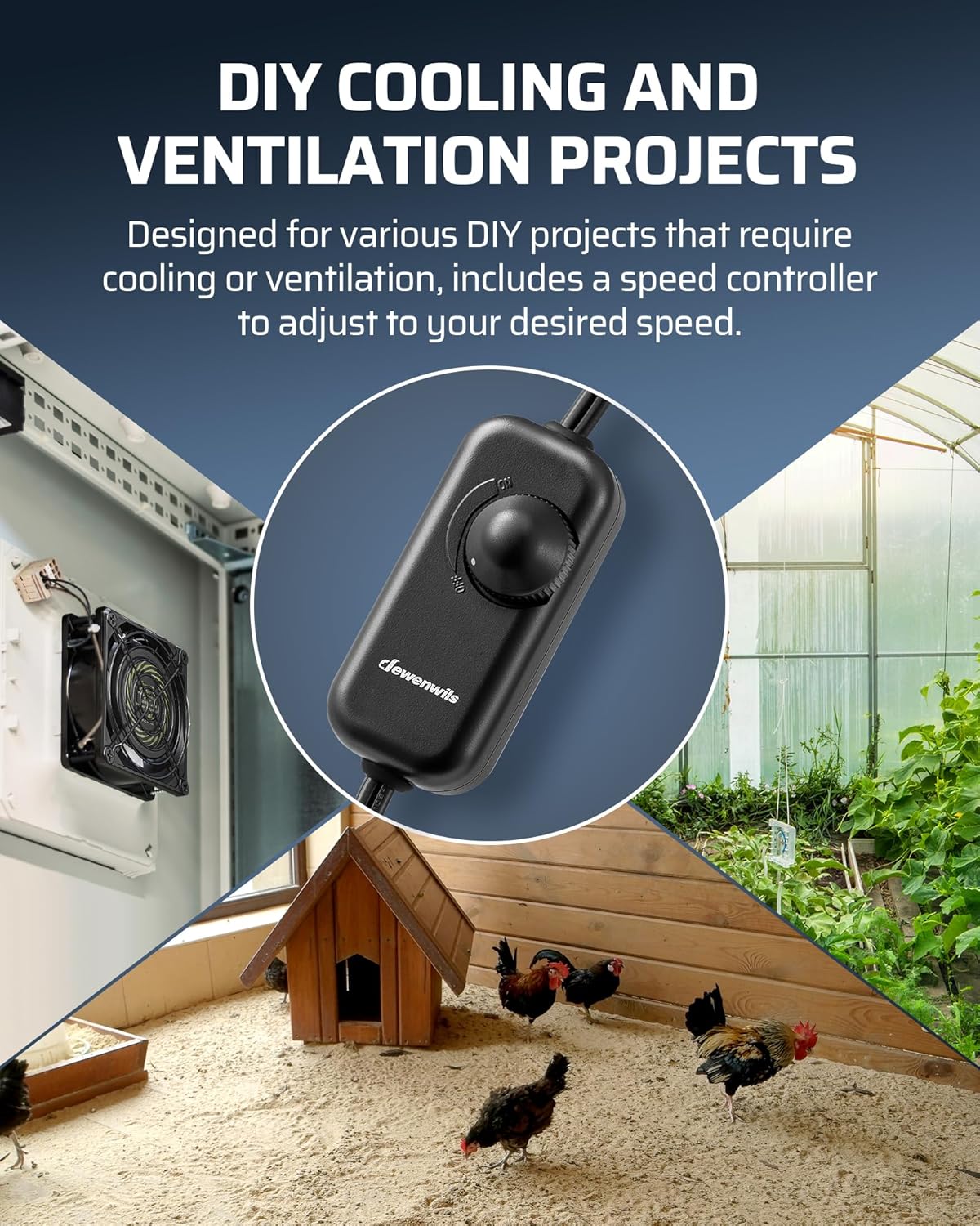 DEWENWILS Variable Speed Controller, 100-125V AC, 3 Sockets, DIY Cooling Ventilation Exhaust Projects for Radon, Duct, Hydroponic Fan, Mini Blower