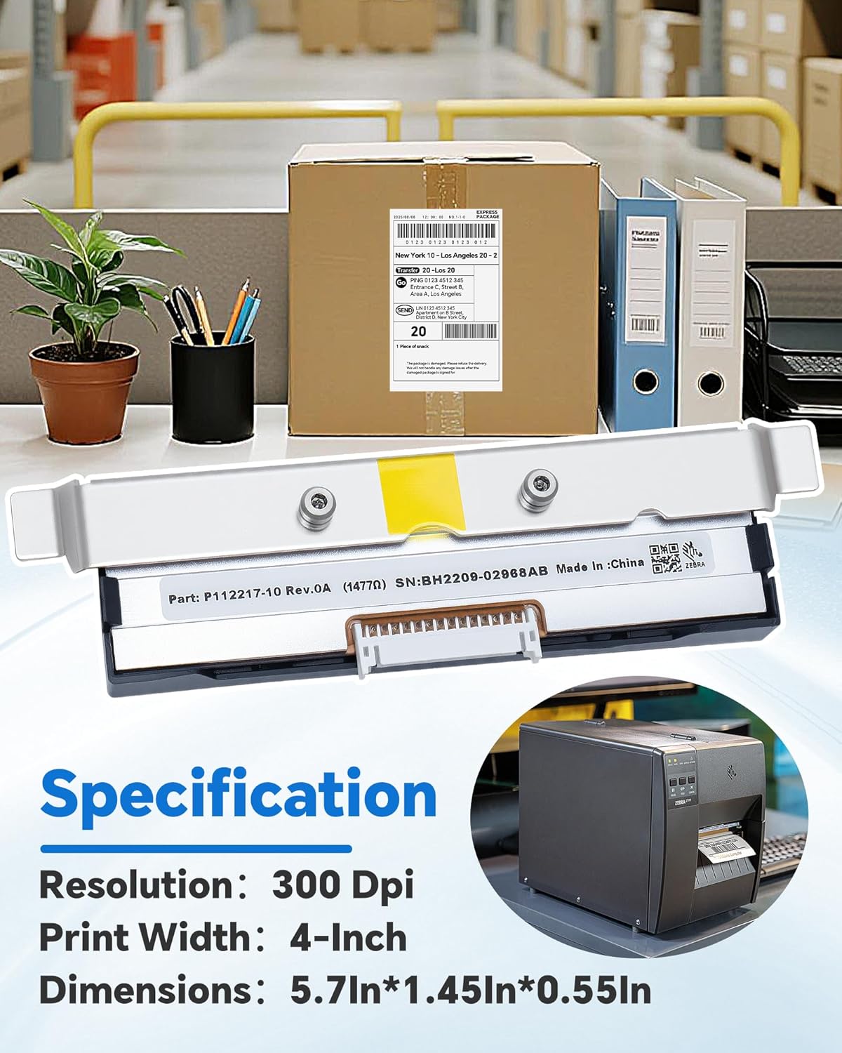 P1123335-013 Genuine Print Head for Zebra ZT111 ZT211 ZT231, New Printhead for Zebra Barcode Thermal Label Industrial Printer 300dpi OEM Replacement P112217-10