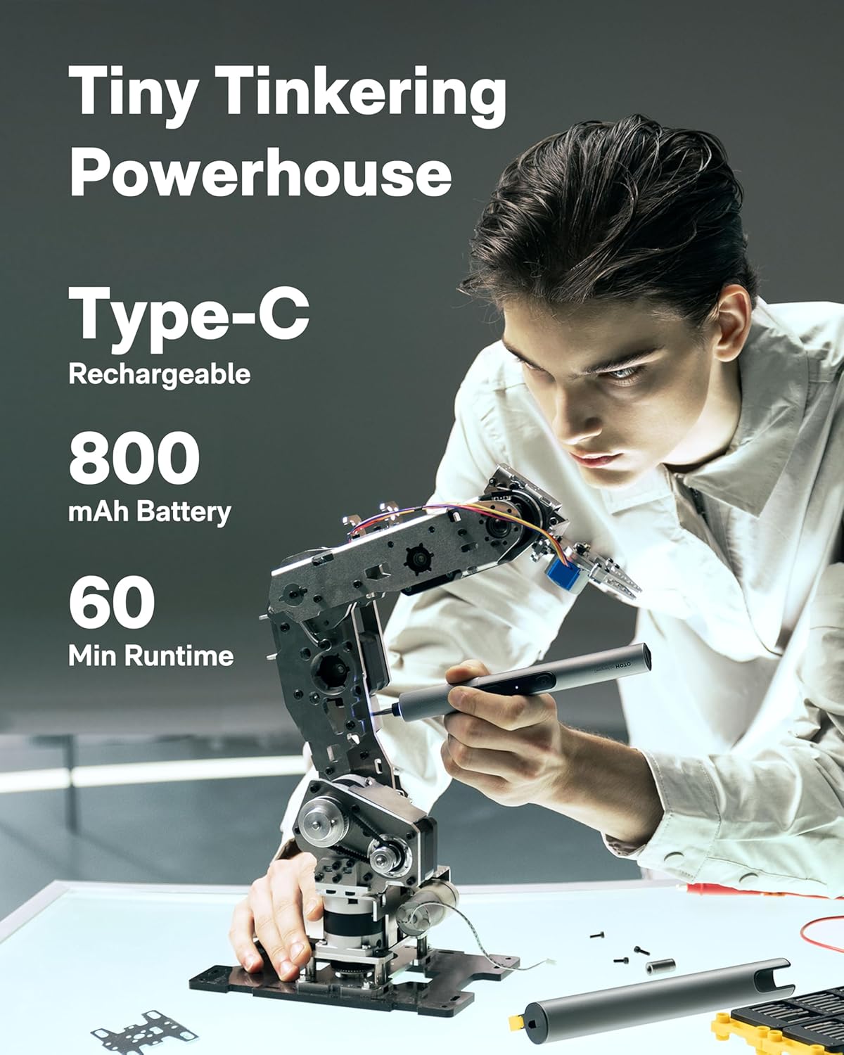 HOTO SNAPBLOQ™ S-A01 3.7V Mini Electric Screwdriver with 56 Bits & 3 Torque Settings, Precision Mini Screwdriver, 250RPM, Brighter LED Light, Repair Tool Kit for Electronics, Phone, Laptop, DIY