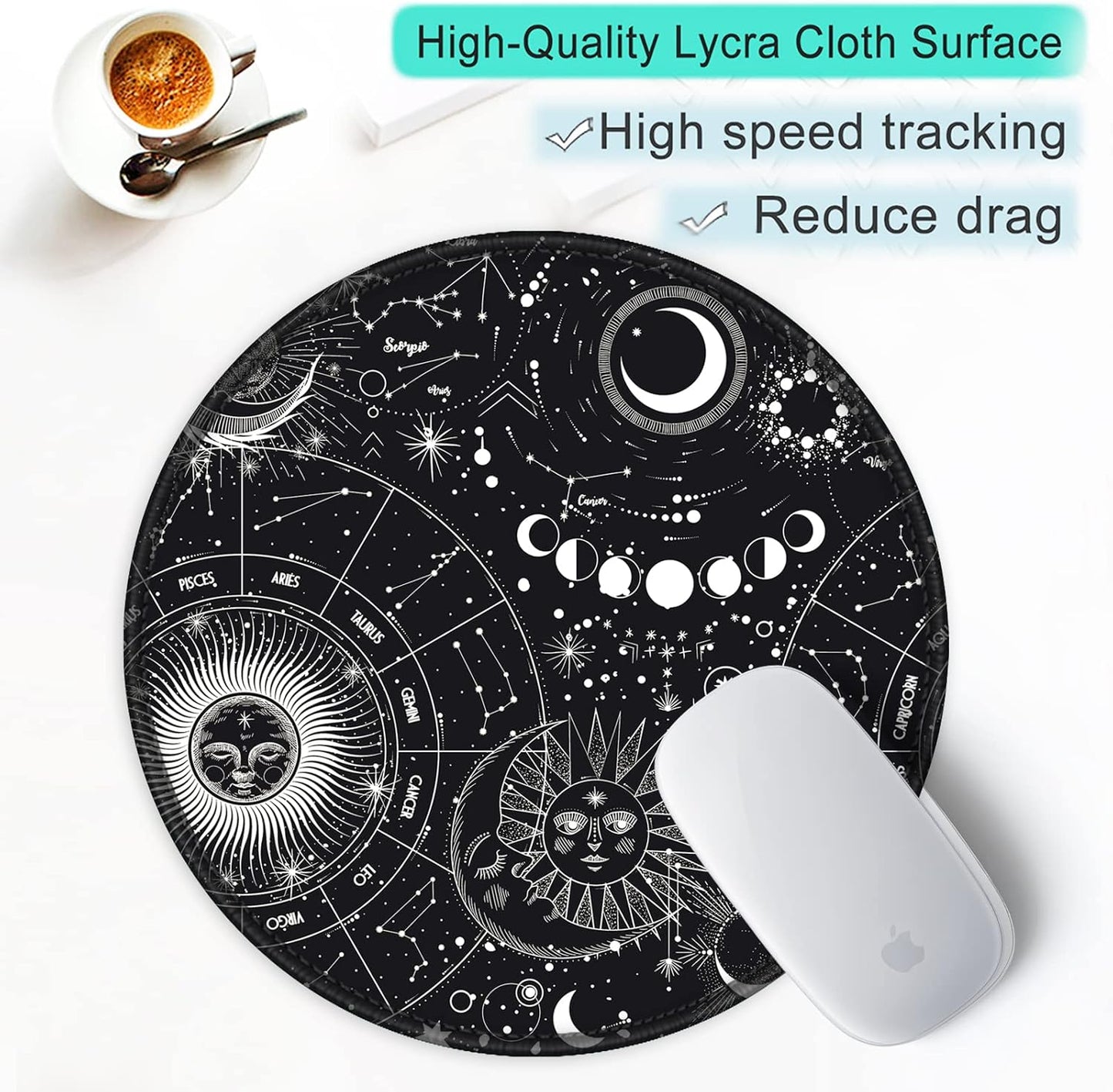 ITNRSIIET Round Mouse Pad with Stitched Edge Premium-Textured Waterproof Non-Slip Rubber Base Desktop Protection Mat Diameter 8.7 inches, Sky Spirit