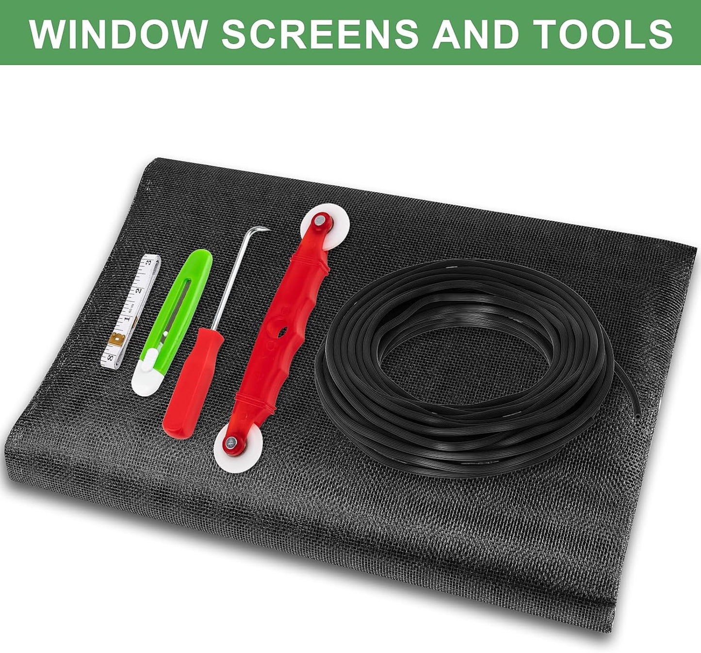 48"X236" Window Screen Replacement Kit, 6 in 1 Window Screen Door Repair Kit, Replacement Window Screens, Fiberglass Patio Screen Mesh for Porch Sliding Door, Rolling Tool Hook Spline Cutter Ruler