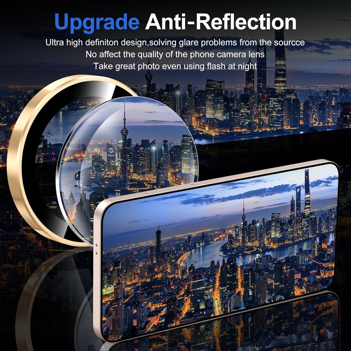 for Samsung Galaxy S25 Camera Lens Protector, Individual Metal Ring Tempered Glass Lens Cover, [Strong Adsorption] Scratch Resistant Ultra-Thin HD Clear Lens Cover, 1 Set-Gold Ring
