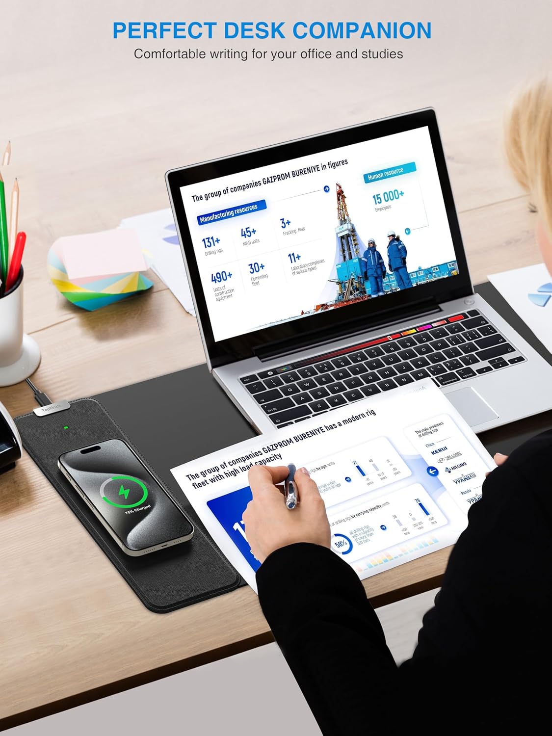 TopMade Wireless Charging Mouse Pad, Gaming Mousepad with Ultra-Smooth Surface, Non-Slip Base, Waterproof Computer Desk Pad, 31.5"x11.81" XL Large Desk Mat for MacBook, PC, Laptop