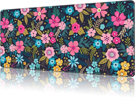 Mouse Pad Large Bright Colorful Flowers Non-Slip Game Desk Mat with Stitched Edge Laptop Keyboard Desk Pad for Work Home Gaming (35.4 x 15.7 Inches)