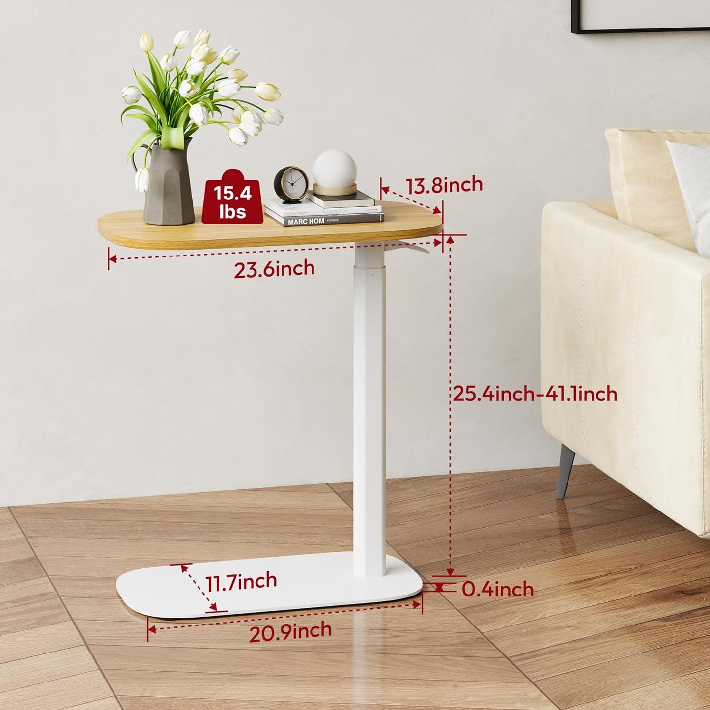 SANODESK Adjustable Overbed Bedside Table Pneumatic Adjustable Height Laptop Computer Standing Desk Cart with Tray, Hospital and Home Use(23.6" W x 13.8" D,Maple)