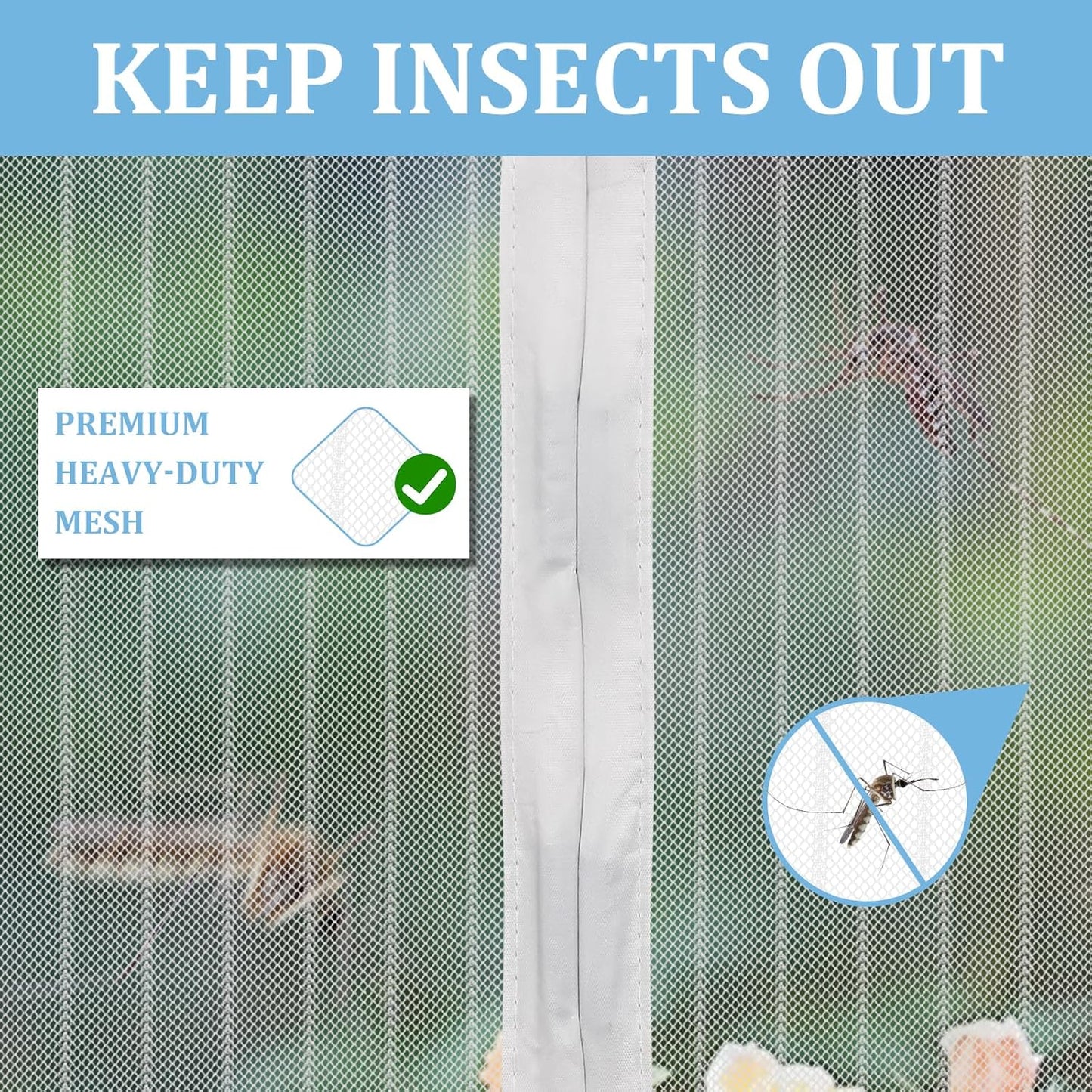 Magnetic Screen Door - Self Sealing, Heavy Duty, Hands Free Mesh Partition Keeps Bugs Out Let Breeze in- Pet and Kid Friendly - Keep Open Feature (White, Fit Door Size 32 x 80 Inch)