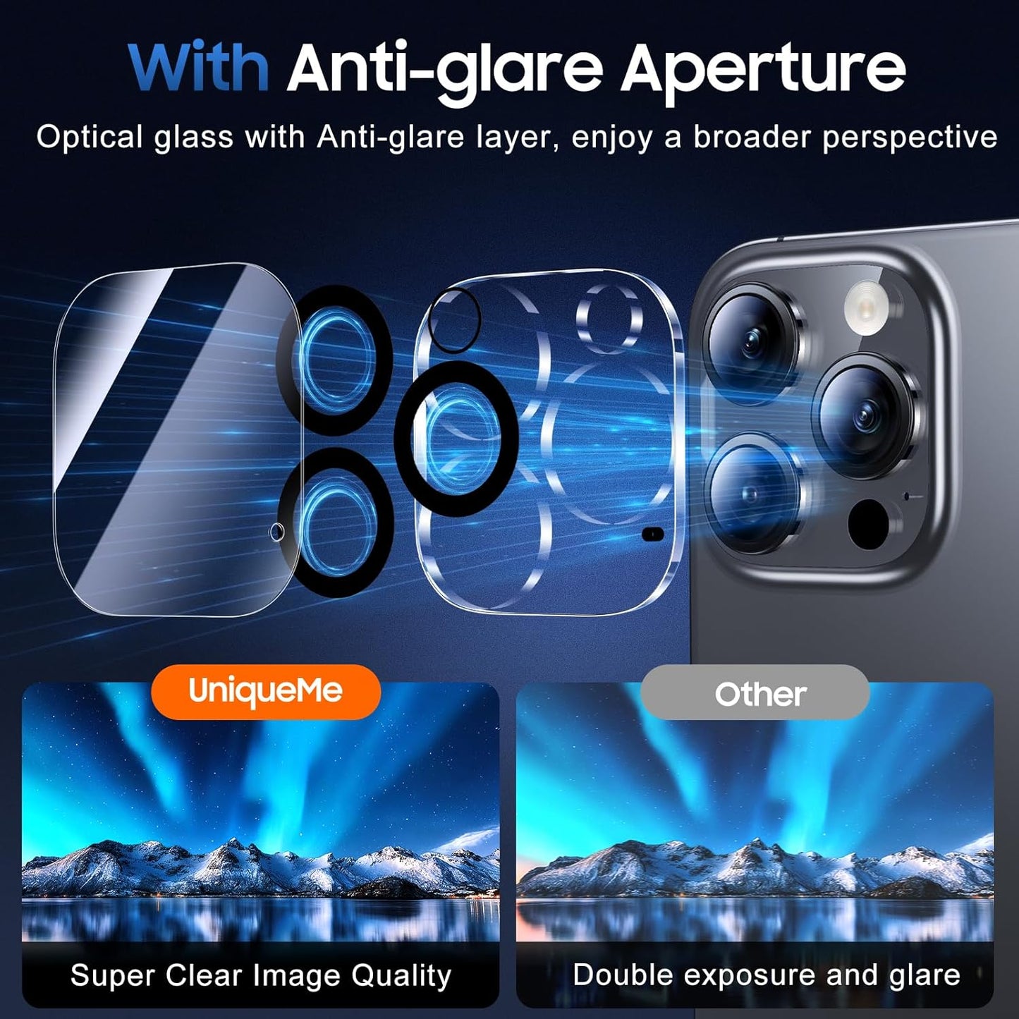 UniqueMe for 3 Pack iPhone 16 Pro/iPhone 16 Pro Max Camera Lens Protector - [Drop Protection] [Case Friendly] 9H Tempered Glass Camera Cover Screen [Update New Version]