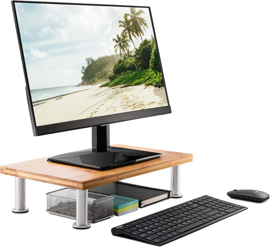 The Original Bamboo Monitor Stand (As Seen On PBS) - Monitor Riser for Computer Screen or Laptop - Desk Shelf Adds Storage Space & Improves Ergonomics - Natural