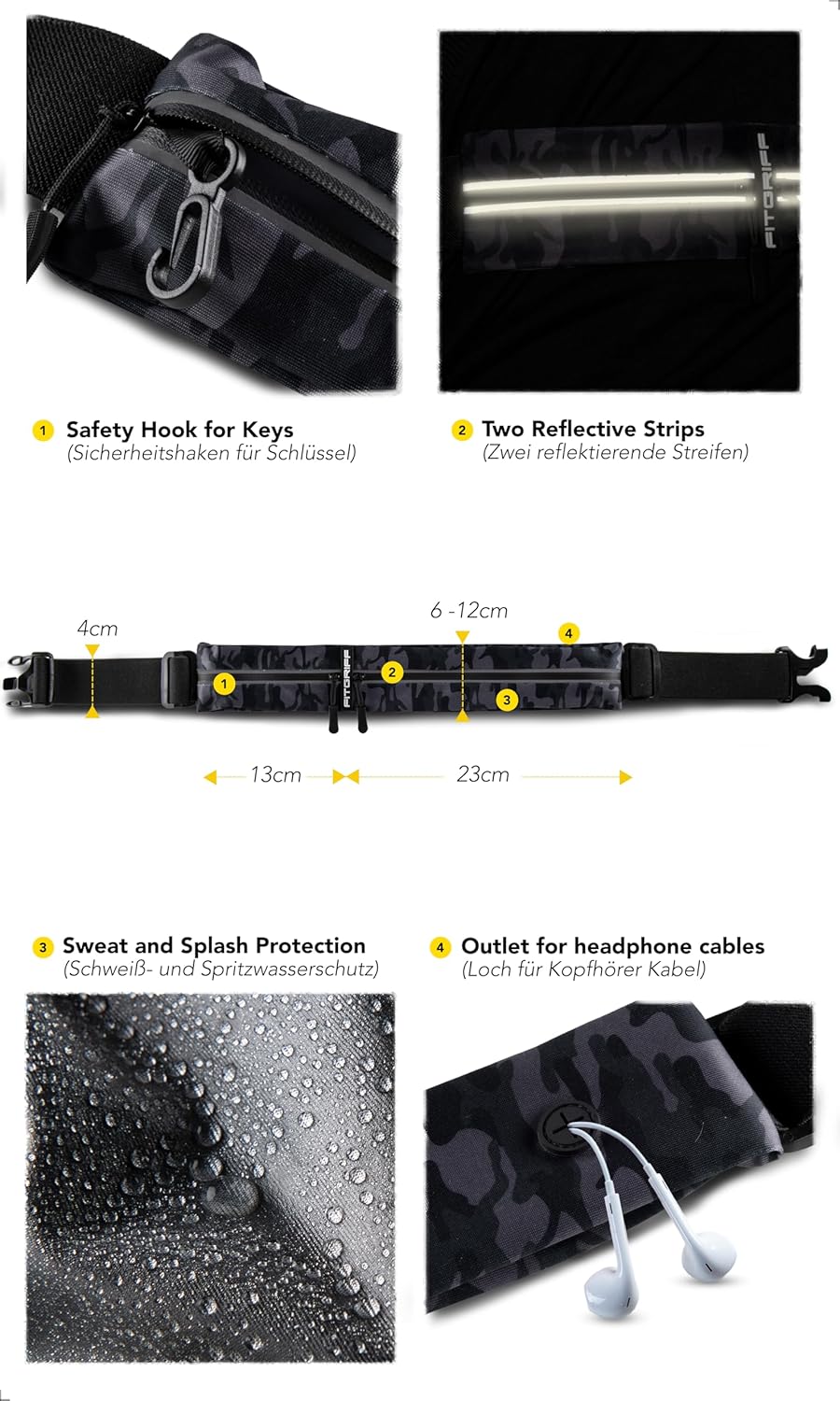 Fitgriff® Running Belt for Men & Women - Secure Jogging Pouch for Phone, Keys & Essentials - For All Cell Phones