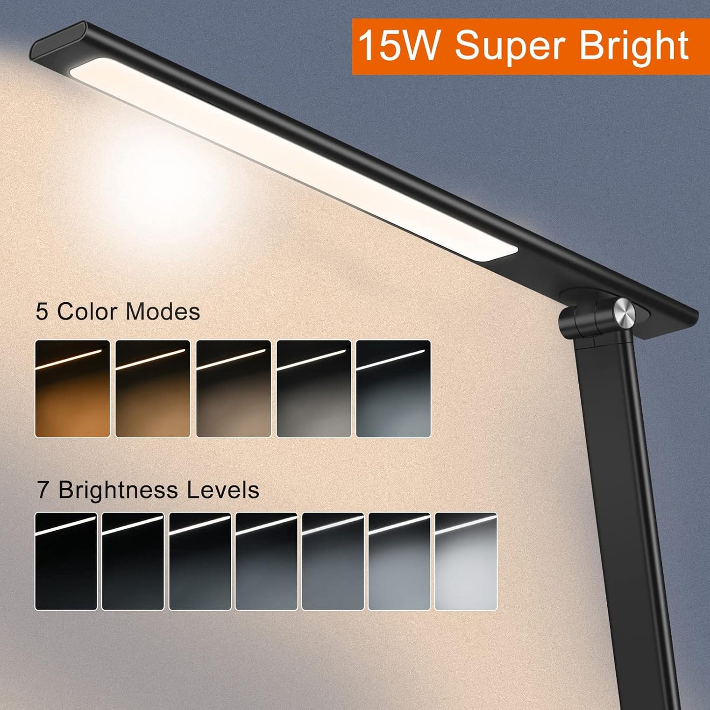 AFROG 5th Gen Multifunctional LED Desk Lamp with 10W Fast Wireless Charger, USB Charging Port,1800Lux Super Bright,5 Lighting Mode,7 Brightness, Touch Control, Auto Timer, 15W Office Table Lamp