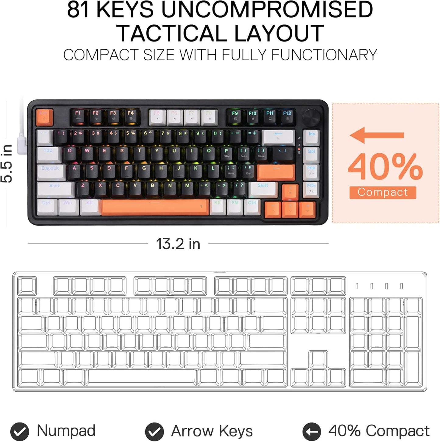 Redragon K714 Rapid Trigger HE Gaming Keyboard, 75% 81 Keys Wired Mechanical Keyboard w/Hyper-Fast Actuation Magnetic Switch, Actuation Point Adjustable, 8K Hz Polling Rate, Dedicated Control Knob