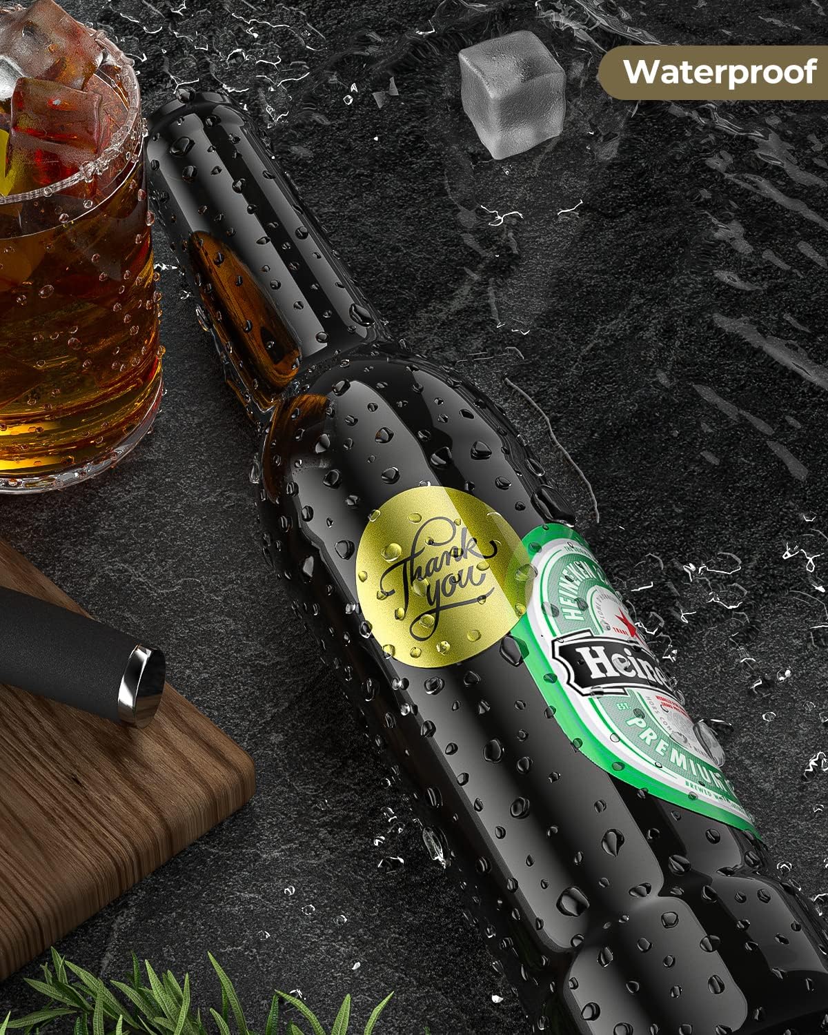 MUNBYN 2 Inch (50.8X 50.8mm) Gold Transparent Thermal Labels, Round Fine Glitter Printable Thermal Stickers for Small Businesses, 500 Labels/1 Roll