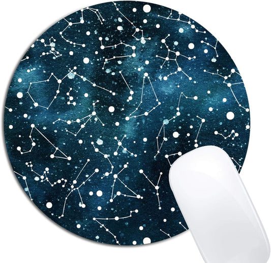 Cool Blue Galaxy Night Sky Pattern Mouse Pad Round Non-Slip Rubber Mousepad Laptop Office Computer Decor Cute Desk Accessories Customized Design Mouse Pad