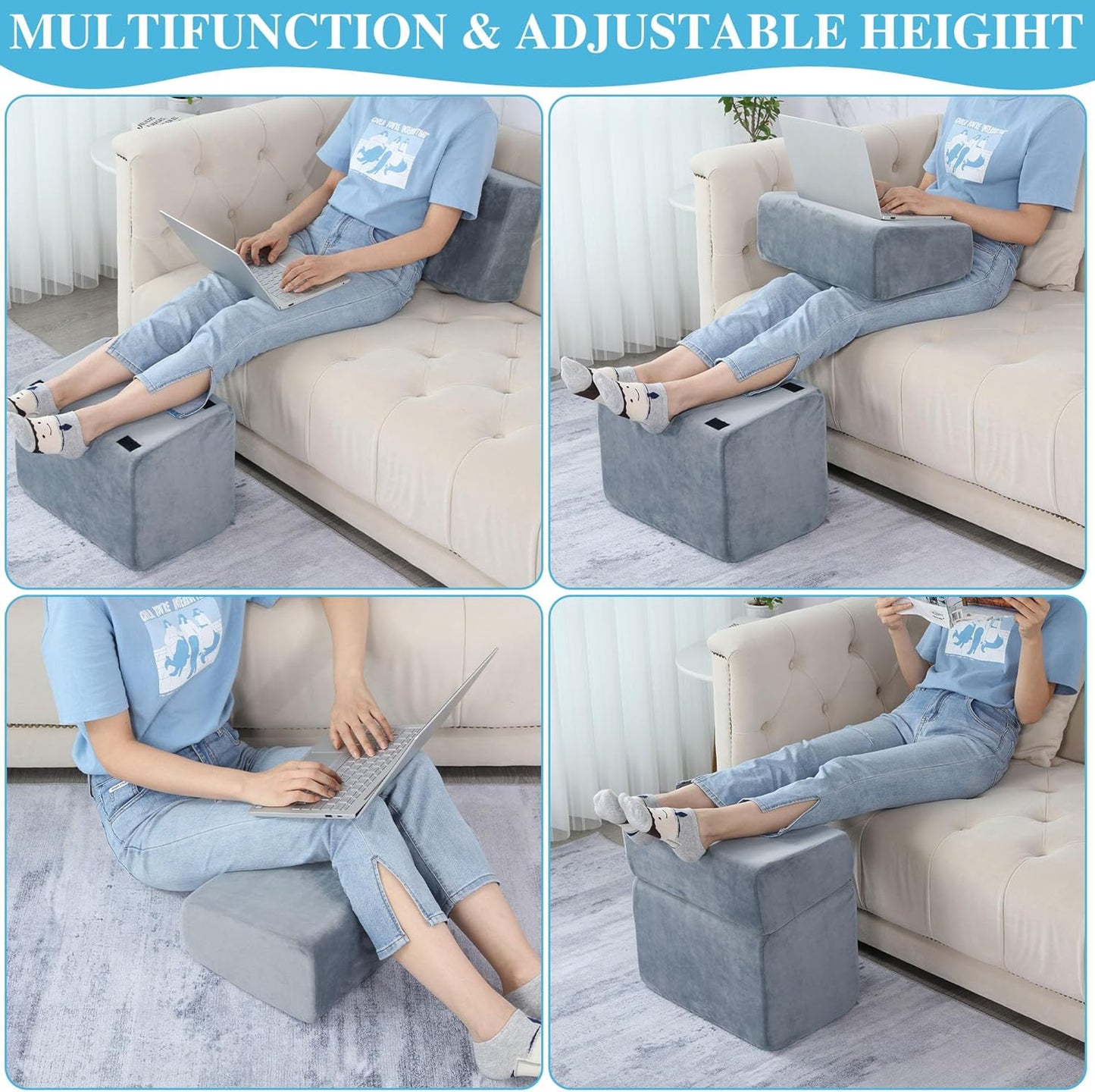 ROYALAY Adjustable Foot Rest Under Desk for Office, High-Density Foam Foot Rest with 3 Adjustable Heights, Ergonomic Footrest with Washable Cover for Home, Airplane, Travel(17 * 11 * 17in, Gray)