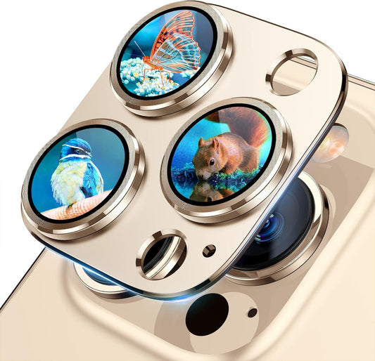 Uyiton for iPhone 12 Pro Max Camera Lens Protector, [Drop Protection][Strong Adsorption] 9H Tempered Glass Camera Cover Screen Metal Ring Case Friendly Scratch Resistant Easy to Install - Gold