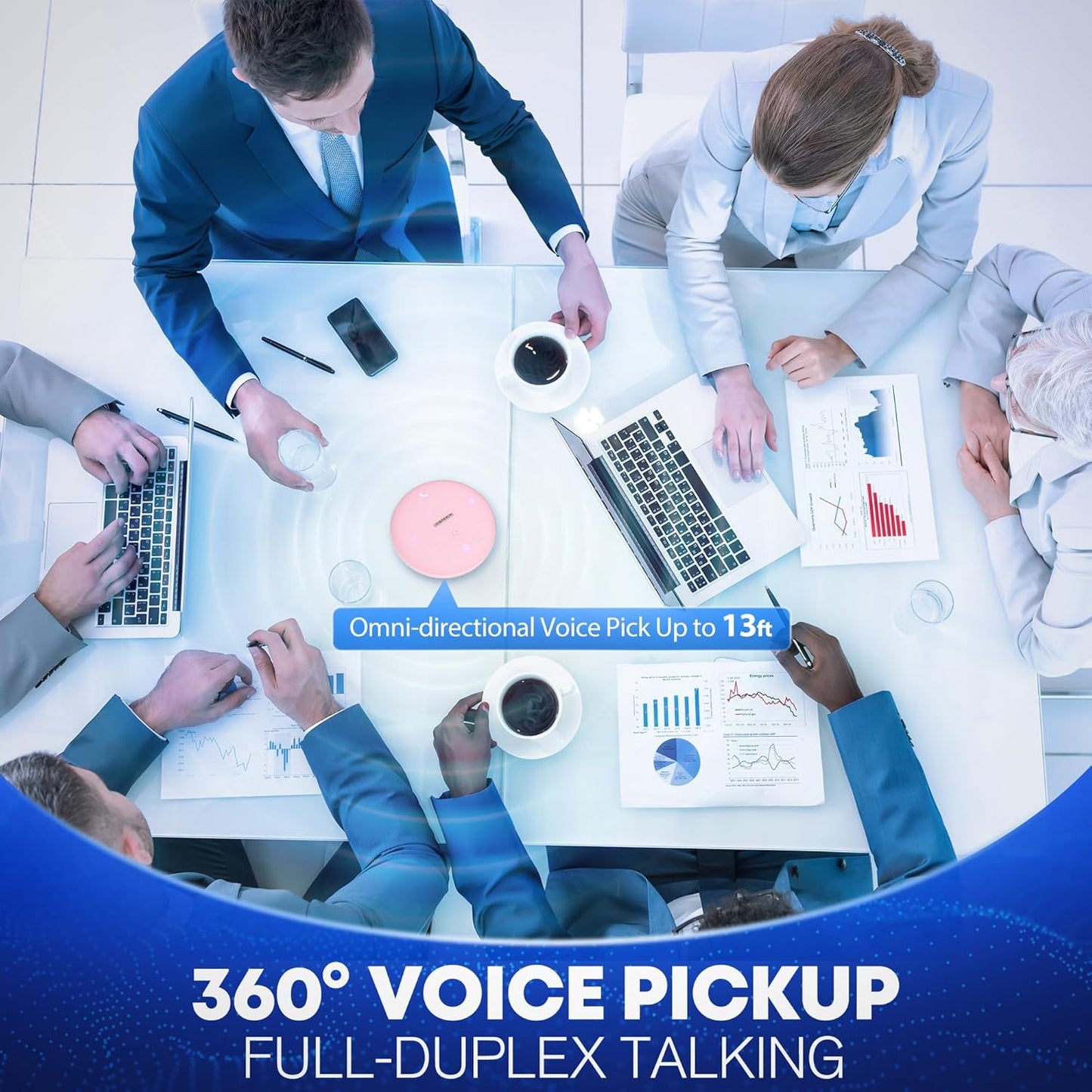 M4 Bluetooth Speakerphone Conference Speaker and Microphone with AI Noise Reduction GPT Transcription Speakers for Computer Desktop 360° Voice Pickup at Home Office for Teams/Zoom, Pink