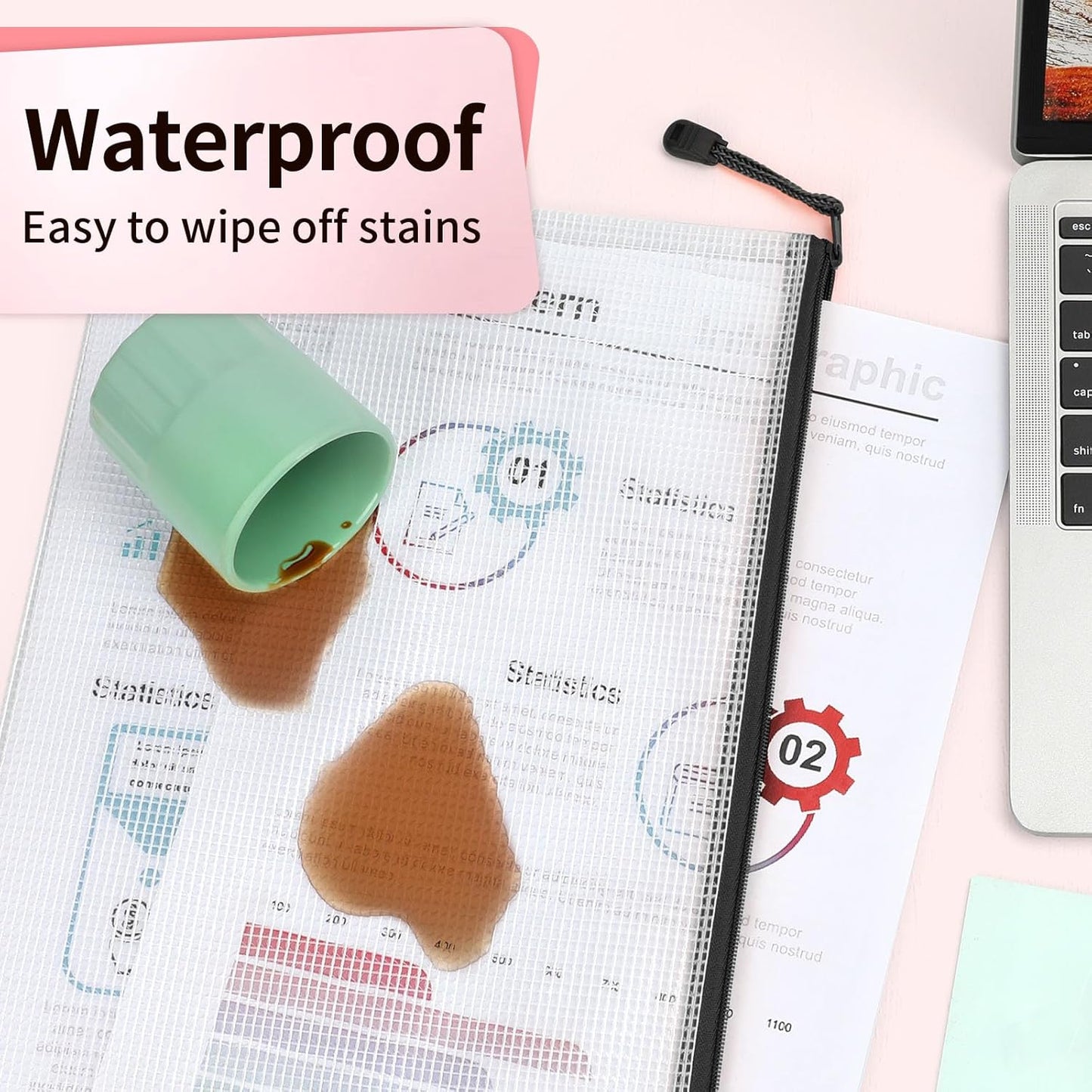 Umriox Extra Large Waterproof Zipper Pouches - 16.9x12.4 in, Black, 12 Pack for Office Supplies, Puzzles, Board Games & Cross Stitch Projects