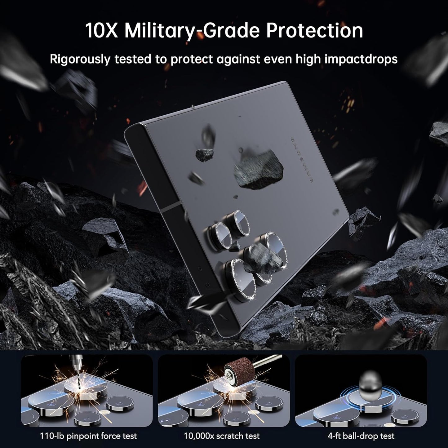 For Samsung Galaxy S24 Ultra Camera Lens Protector, Individual Lens Protector, Ultra HD 9H Tempered Glass Screen Protective Cover, Anti-scratch, Military Grade Drop Protection 2 Set. (Glitter Black, S24 Ultra)