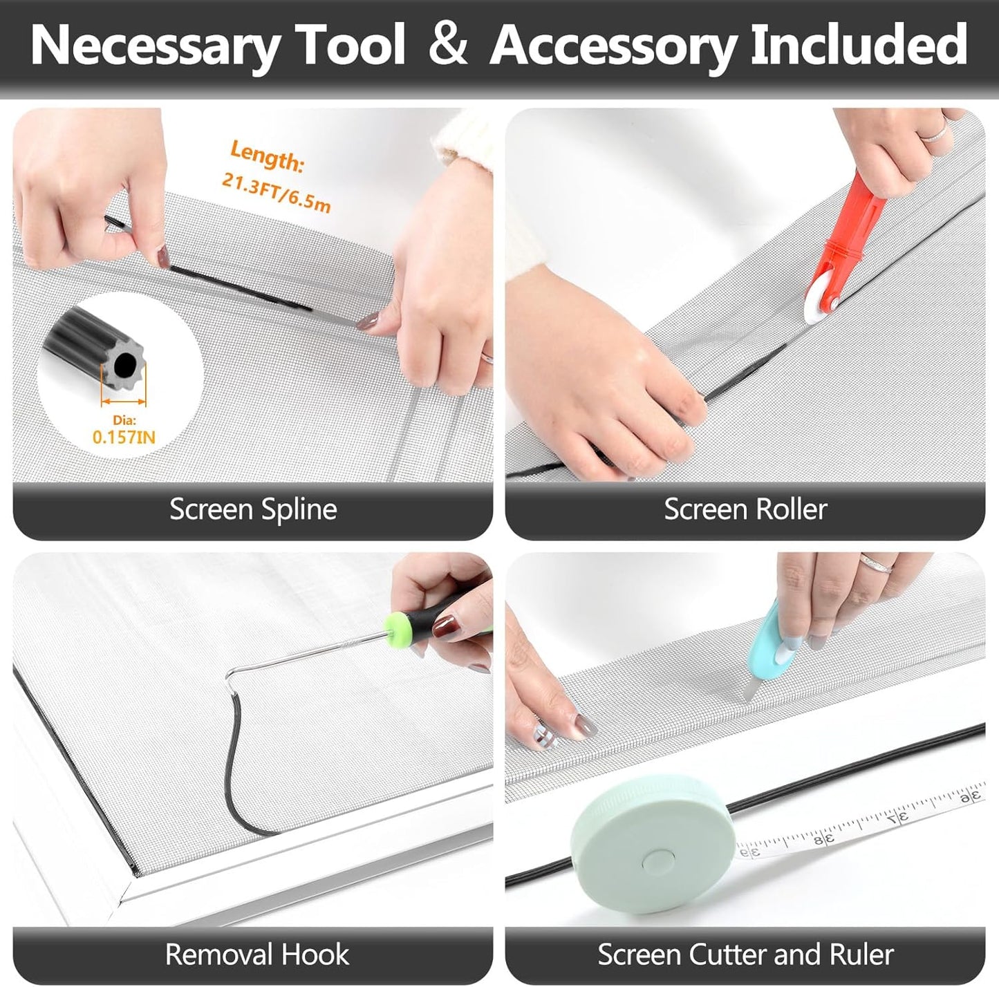 Window Screen Door Repair Kit, 39" x 78" Screen Door Mesh Replacement Kit, Durable Fiberglass Mesh Screen Roll with Tools for Windows Doors Patio and Porch Screens Replacement, Grey