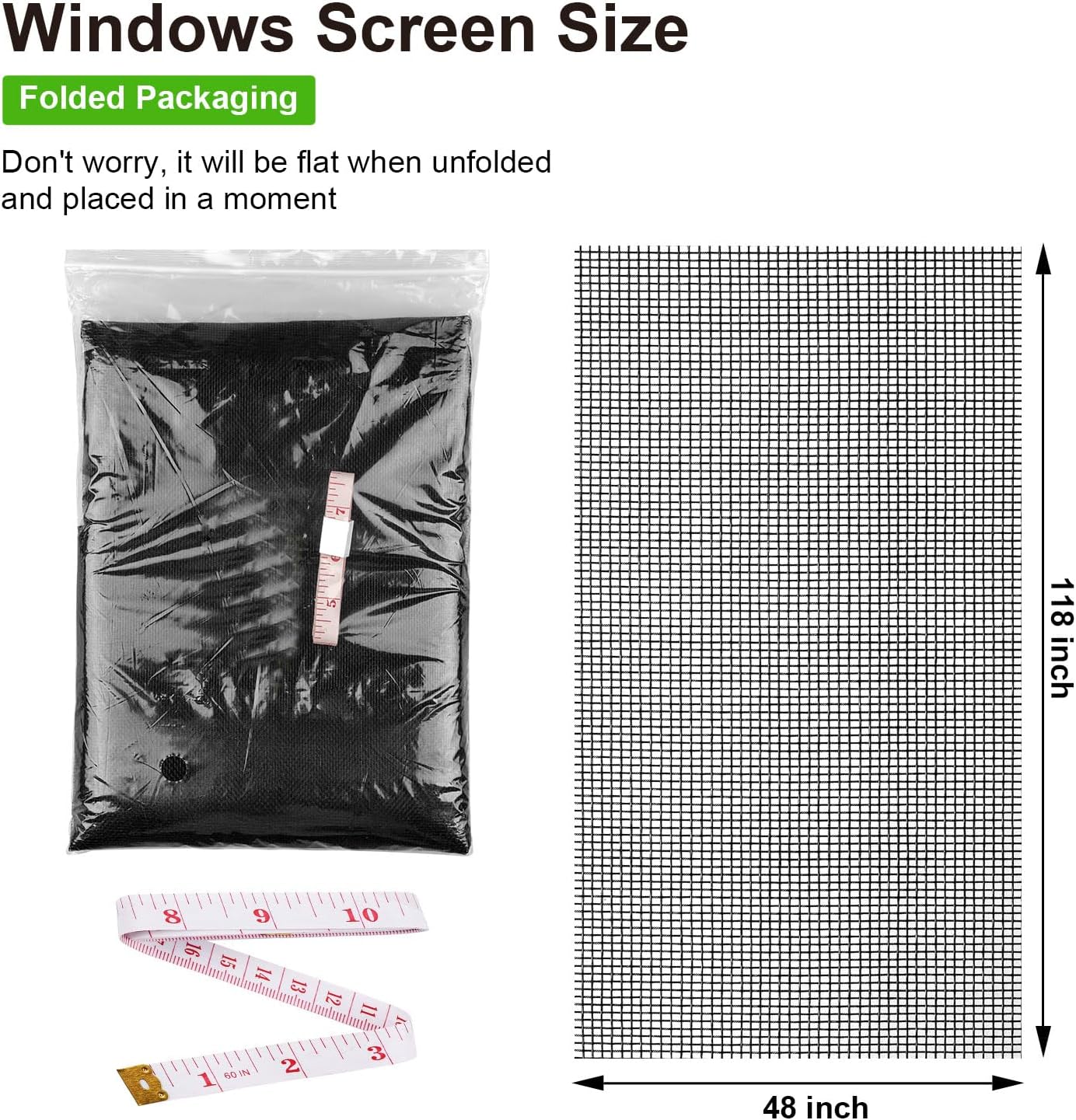 Replacement Window Screens, 48X118 Inch Durable Window Screen Mesh for Patio Porch Door Windows, DIY Adjustable Fiberglass Screen Repair Kit Sliding Net Roll Pet, Black by Ouskr