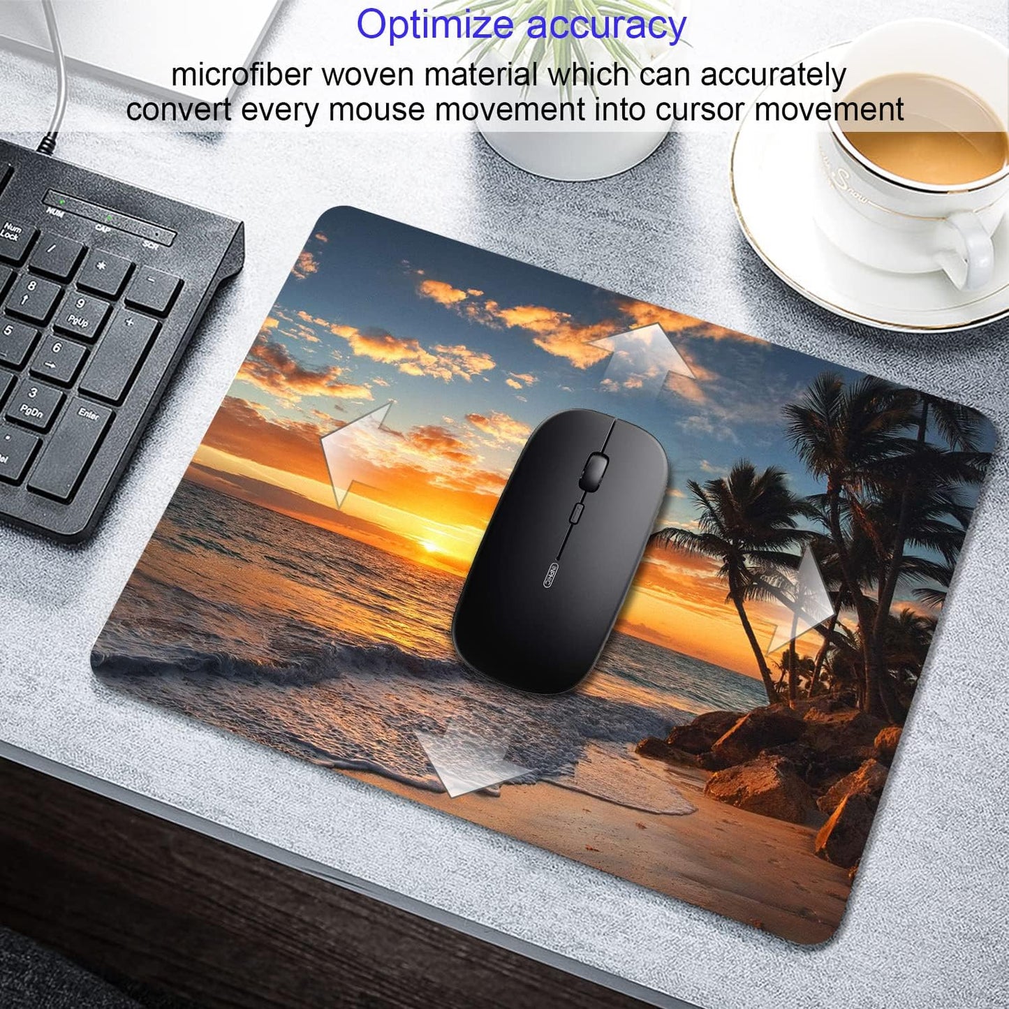 Sunset Beach Mouse pad with Tropical Ocean Landscape and Non-Slip Rubber Base Design for Personalized Women's Office Desktop Decoration Accessories 9.5x7.9 inch