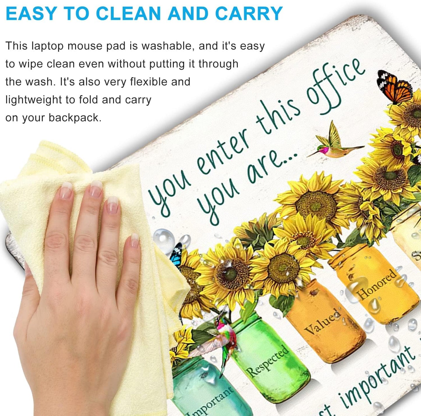 Sunflower and Butterfly Mouse pad Personalized Inspirational Designs Computer Mousepad Office Decoration Accessories Gift Non-Slip Rubber Mouse Pads for Laptop