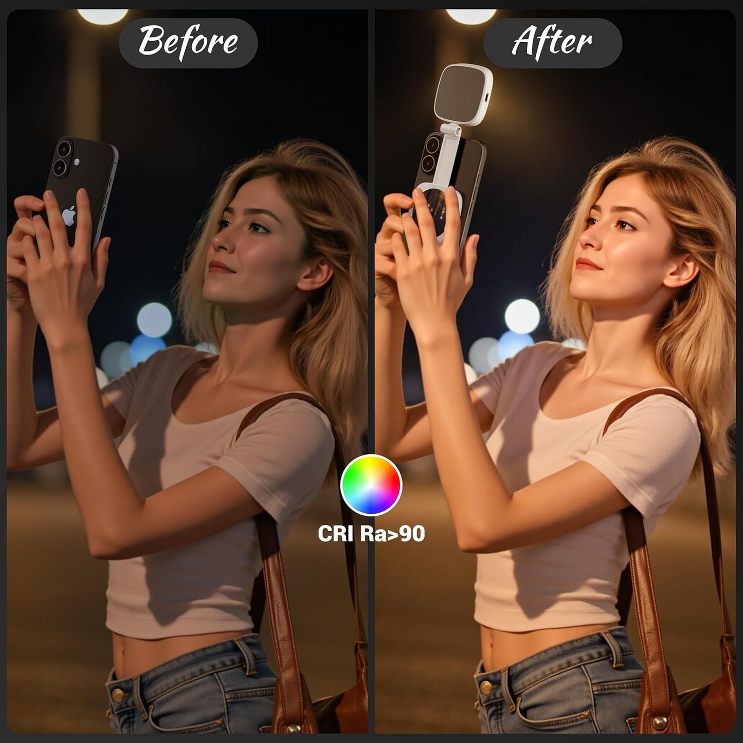 Magnetic Selfie Light for Phone: 5 Led Mode with Mirror Compatible for iPhone & Android - Rechargeable Portable Fill Light for Photography/Video Recording/Conference/Vlog/Makeup - White