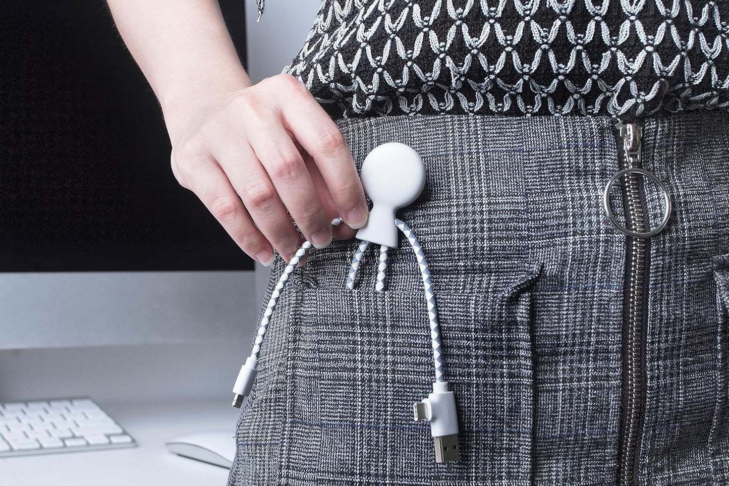 Multi USB Cable 4 in 1 - Universal Charger Made from Recycled Plastic - USB, USB-C, Lighting, Micro USB Ports - Compatible with All Smartphones Mr Bio White Octopus