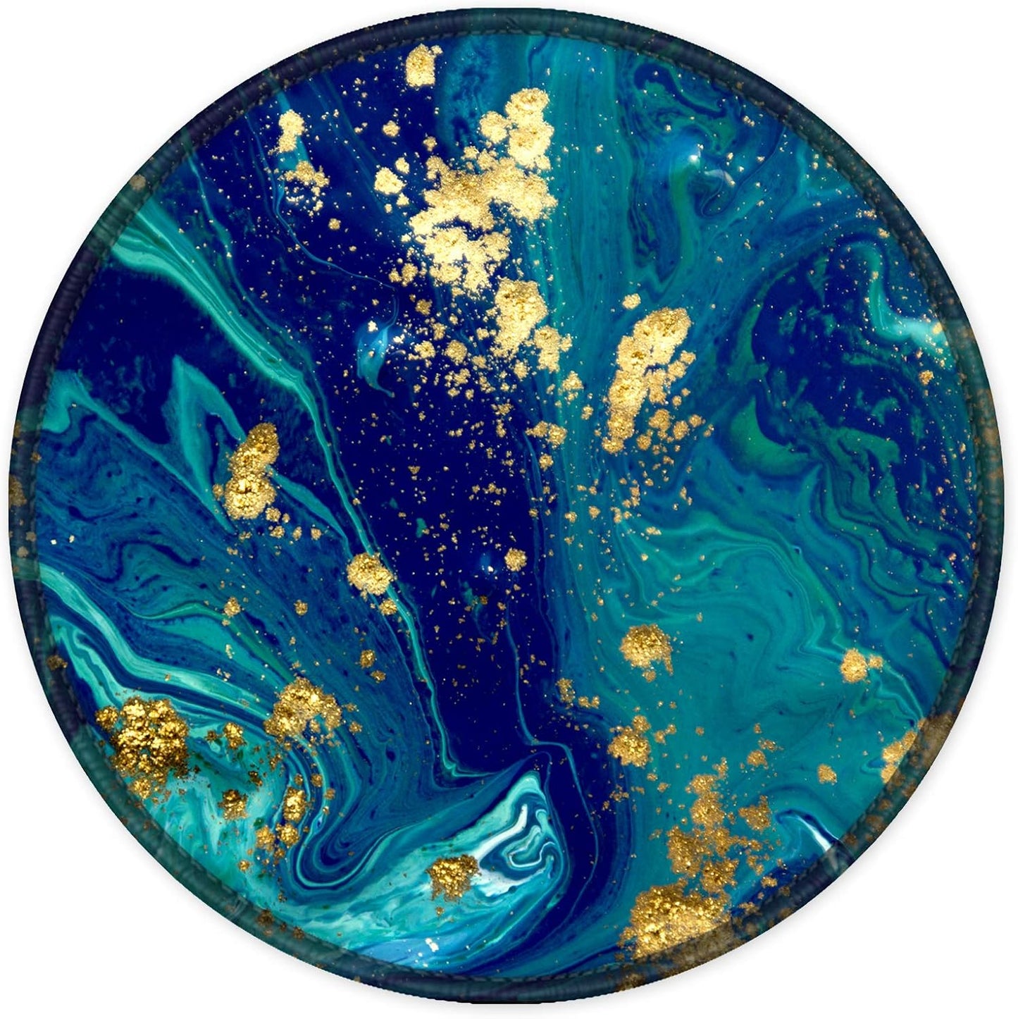 ITNRSIIET Round Mouse Pad with Stitched Edge Premium-Textured Waterproof Non-Slip Rubber Base Desktop Protection Mat Diameter 8.7 inches, Blue Green Marbling