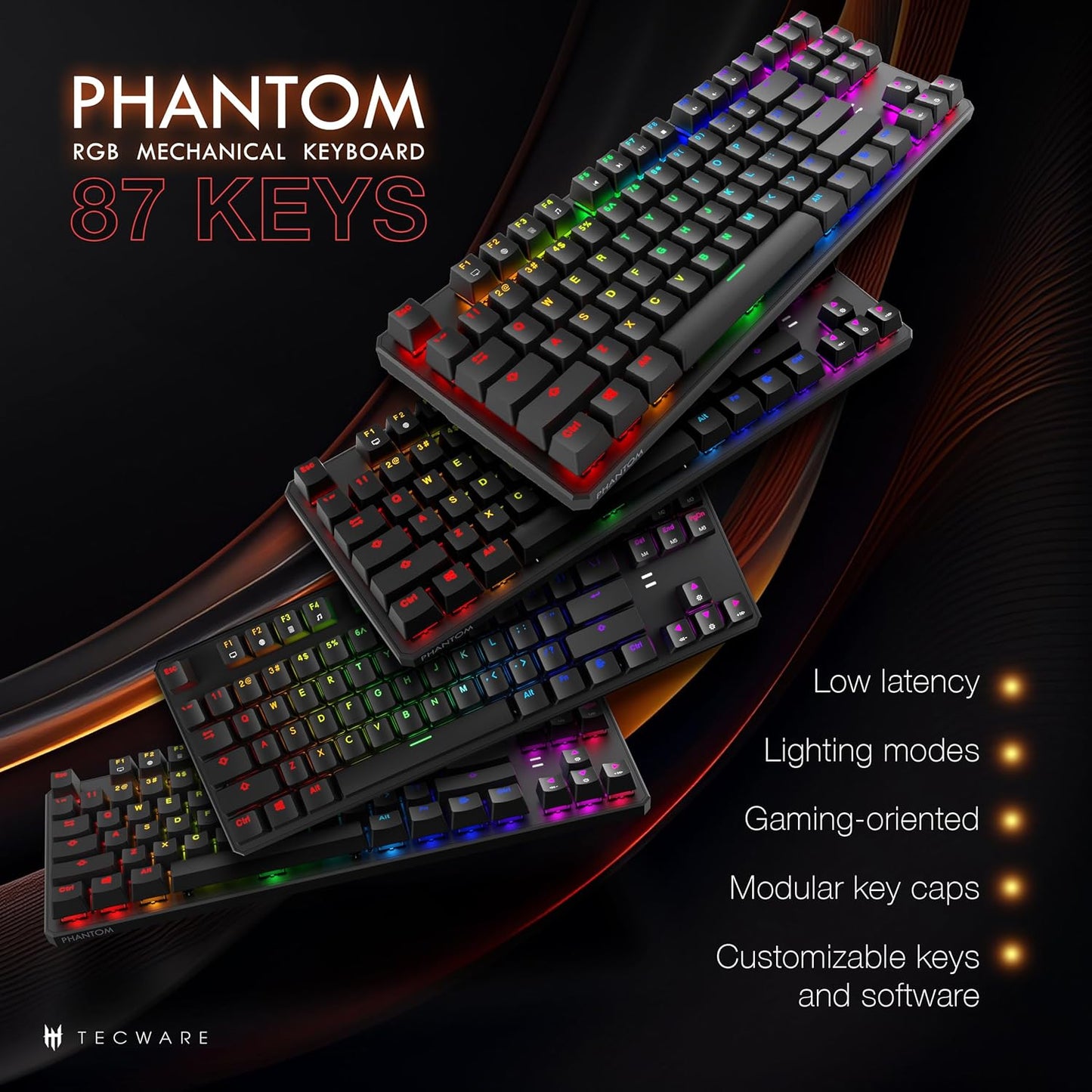 TECWARE Phantom 87 Key Mechanical Keyboard, RGB led, Outemu RED Switch