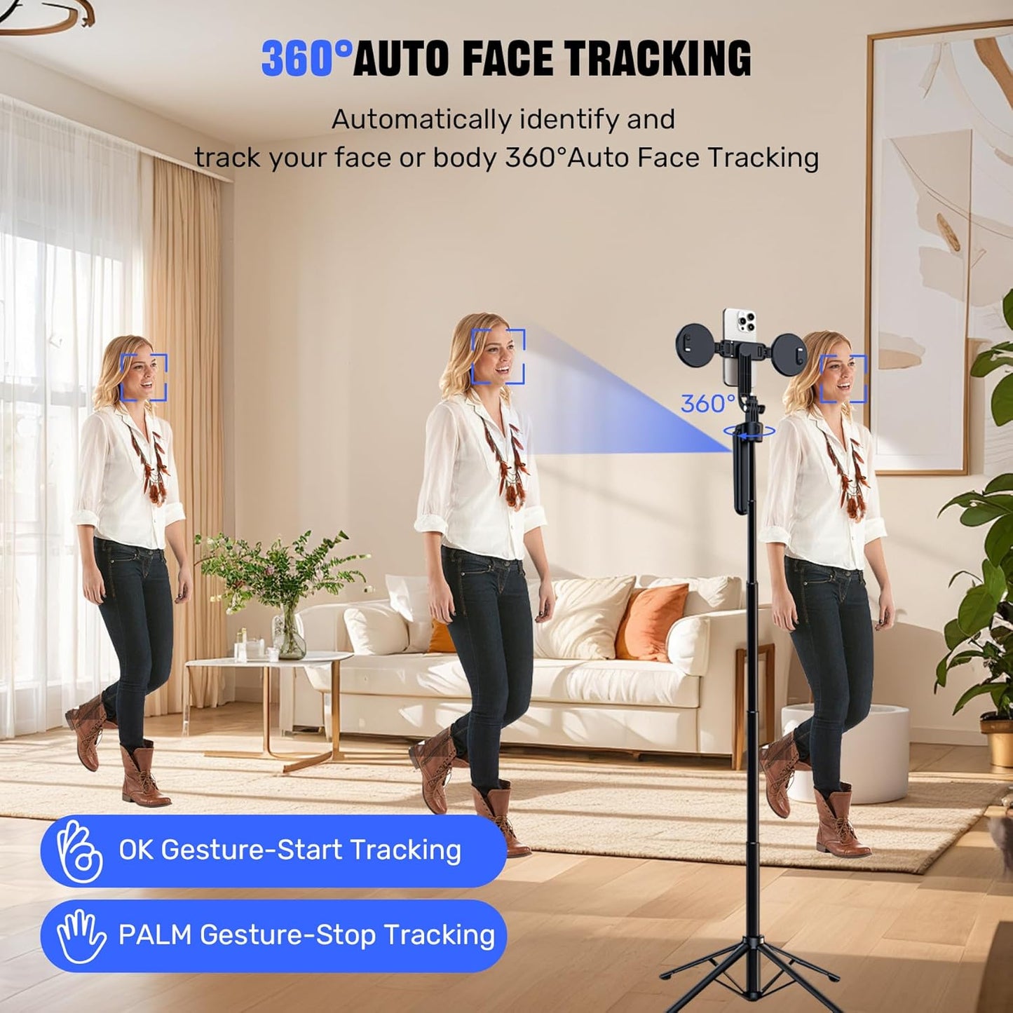 Auto Face Tracking Selfie Stick Tripod for iPhone with Light,360 Rotation That Follows Your Movement,70" Phone Camera Tripod Stand with Remote for Content Creator Vlog Live Stream Video Recording
