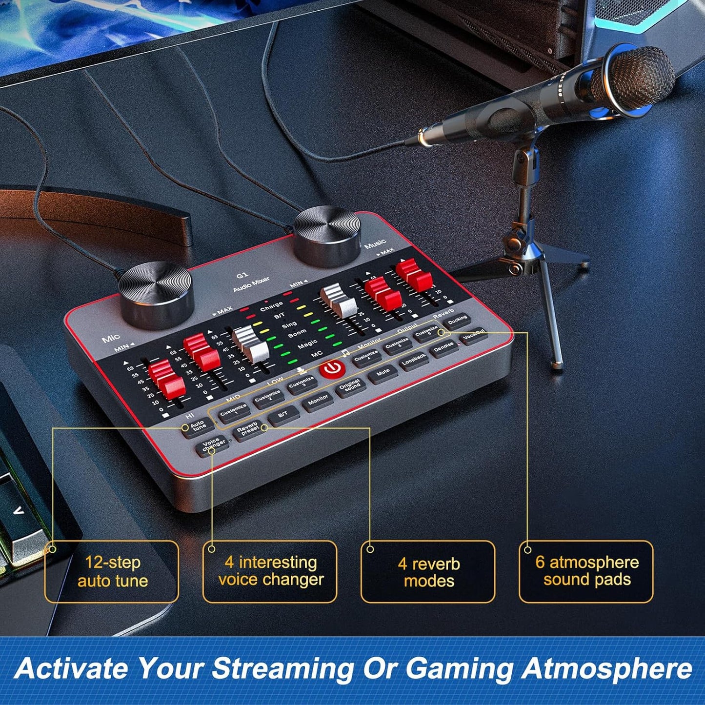 Podcast Equipment Bundle for 2 Mic Tiktok Video Content Creator Kit, Audio Interface DJ Mixer Sound Card/Board Condenser Microphone for Studio Smartphone/PC/Laptop Broadcast Recording/Live Stream