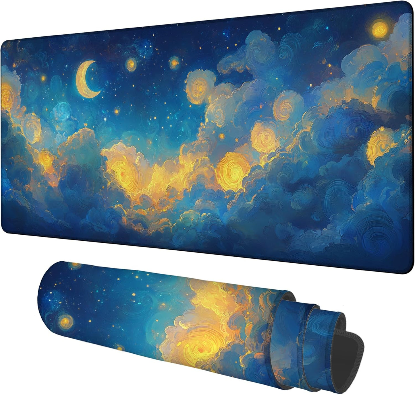 Gaming Desk Pad Large Extra Length Night Sky Mouse Pad Keyboard Laptop Non-Slip Waterproof with Rubber Base Thick Stitched Edge Mouse Mat for Office Home 35.4 x 15.7 Inches