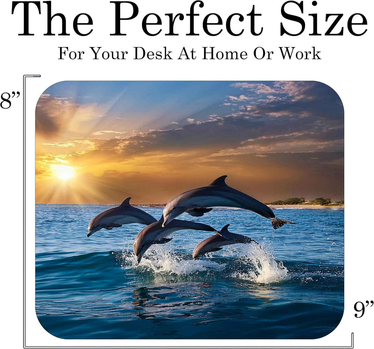 Coastal Shoreline Waves Sandy Beach Theme Mouse Pad Mat Mousepad for Desk Computer Laptop PC Gaming Home or Office Gift (Dolphin Sunset MP18)