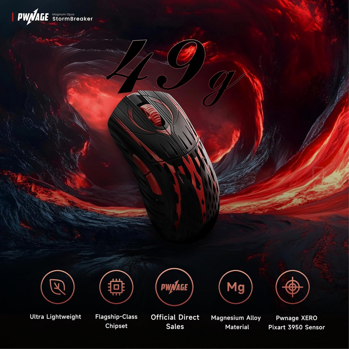 PWNAGE Stormbreaker v3 Wireless Magnesium Gaming Mouse 8kHz - 50grams Ultralight Esports Pro Gamer Flawless Professional PAW3395 Optical Sensor 36,000 DPI - 8000Hz -100% PTFE Skates Ergo -Bloodline