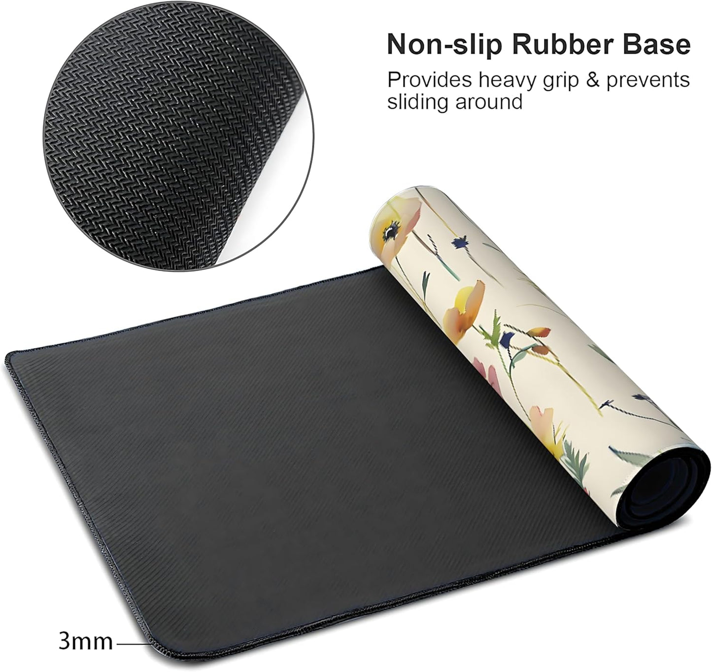 Wild Flowers Large Mouse Pad,Gaming Keyboard Desk Pad,Extended Mouse Mat Non-Slip Rubber Base with Stitched Edges for Office Game Home XXL 35.4"x15.7"