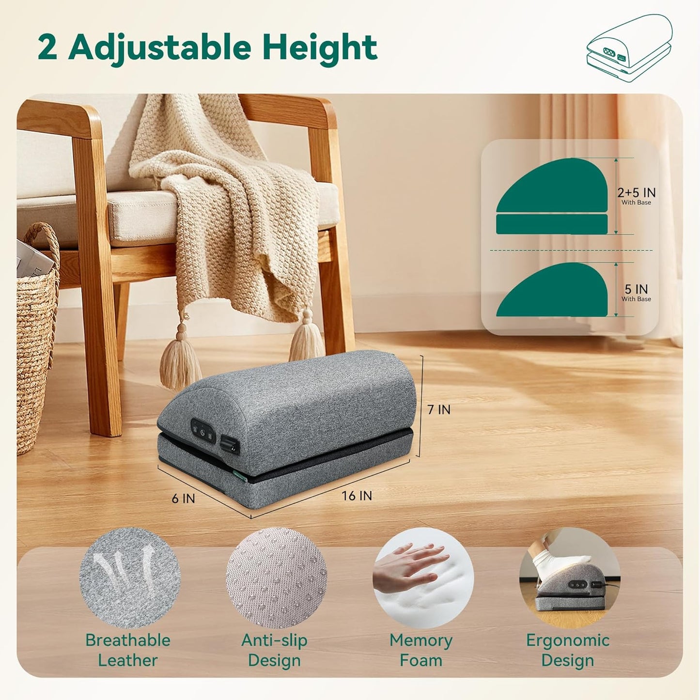 Snailax Heated Foot Rest Under Desk at Work, Ergonomic Footrest with Vibrating Massage and Adjustable Height, Foot Warmer, 3 Vibration Modes & 2 Heating Levels,Memory Foam,Office Home Gaming