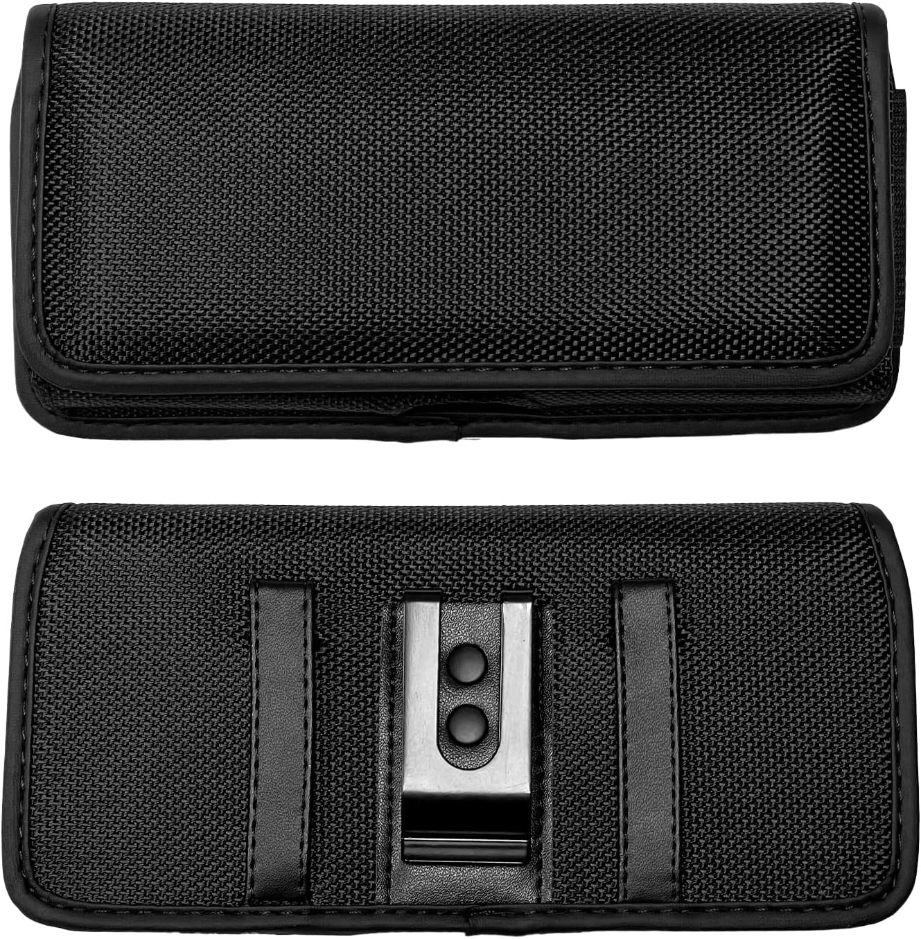 Nylon Cell Phone Holster for Google Pixel 5, Alcatel Insight, Tetra, Verso, Samsung Galaxy S10e, J3, LG Aristo 3/2 - Horizontal Case Canvas Waist Carrying Pouch with Belt Clip/Loops, Black