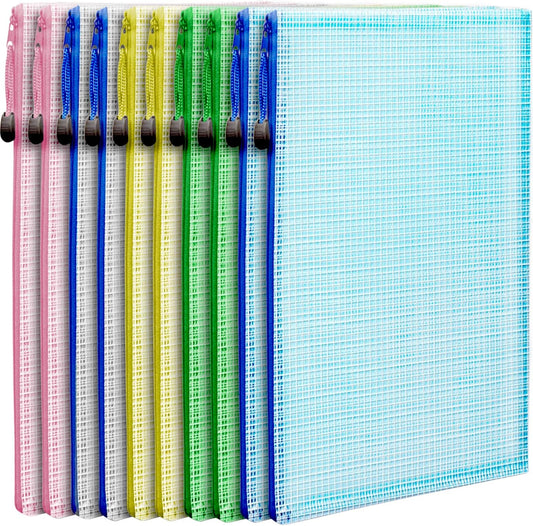 LEOBRO Mesh Zipper Pouches Bags, 10PCS Zipper Pouch, A4 Mesh Bags with Zipper, Zipper Pouches for Organization, Storage Bags for School Office Travel Supplies, File Jackets & File Pockets