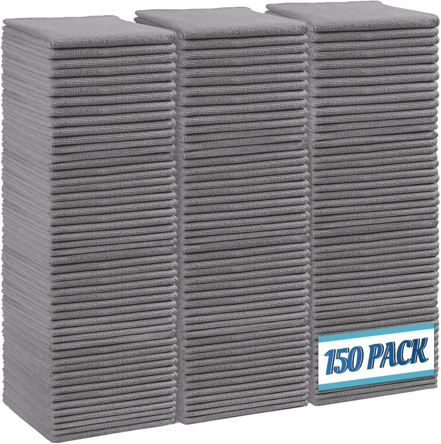 HOMEXCEL Grey Microfiber Cleaning Cloth,150 Pack Cleaning Rags, Cleaning Towels,11.5"X11.5" Shop Towels