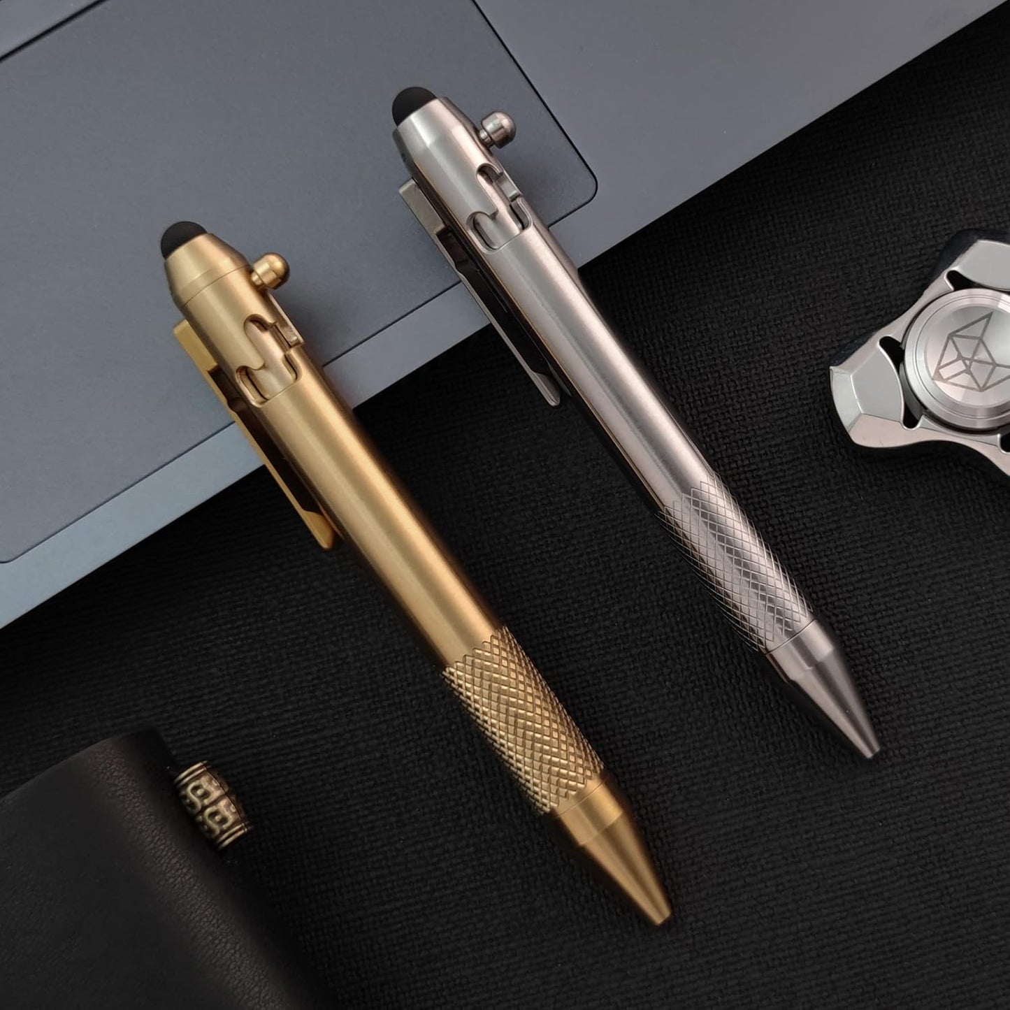 Cool Hand 4.9'' Brass Bolt Action Pen with Retractable Stylus Tip for Any Touch Screen, Ballpoint Ink Refillable, Compact Size, Skelton Out Deep Pocket Clip (Brass)